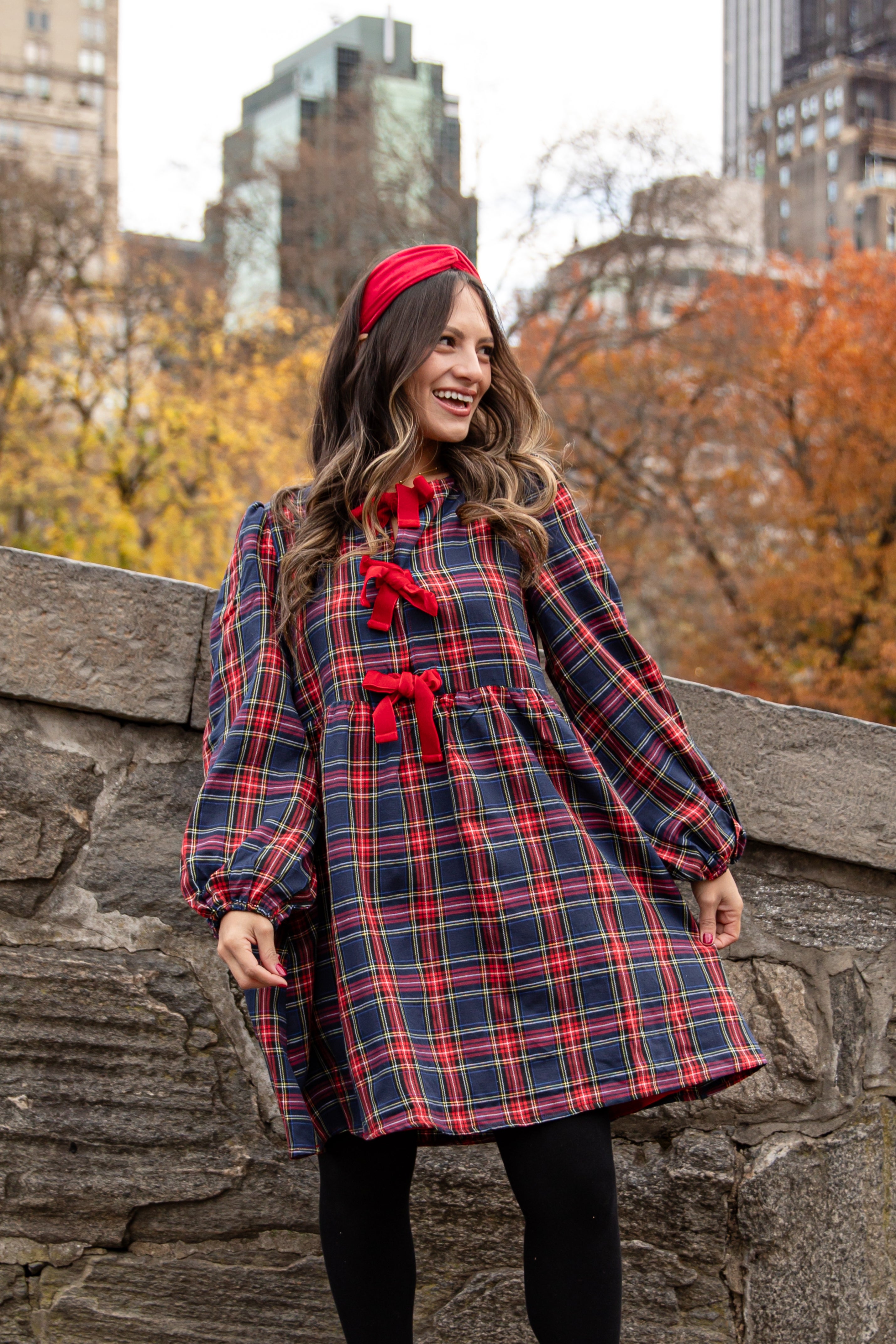 Holiday Hearth Red + Navy Plaid Mini Dress