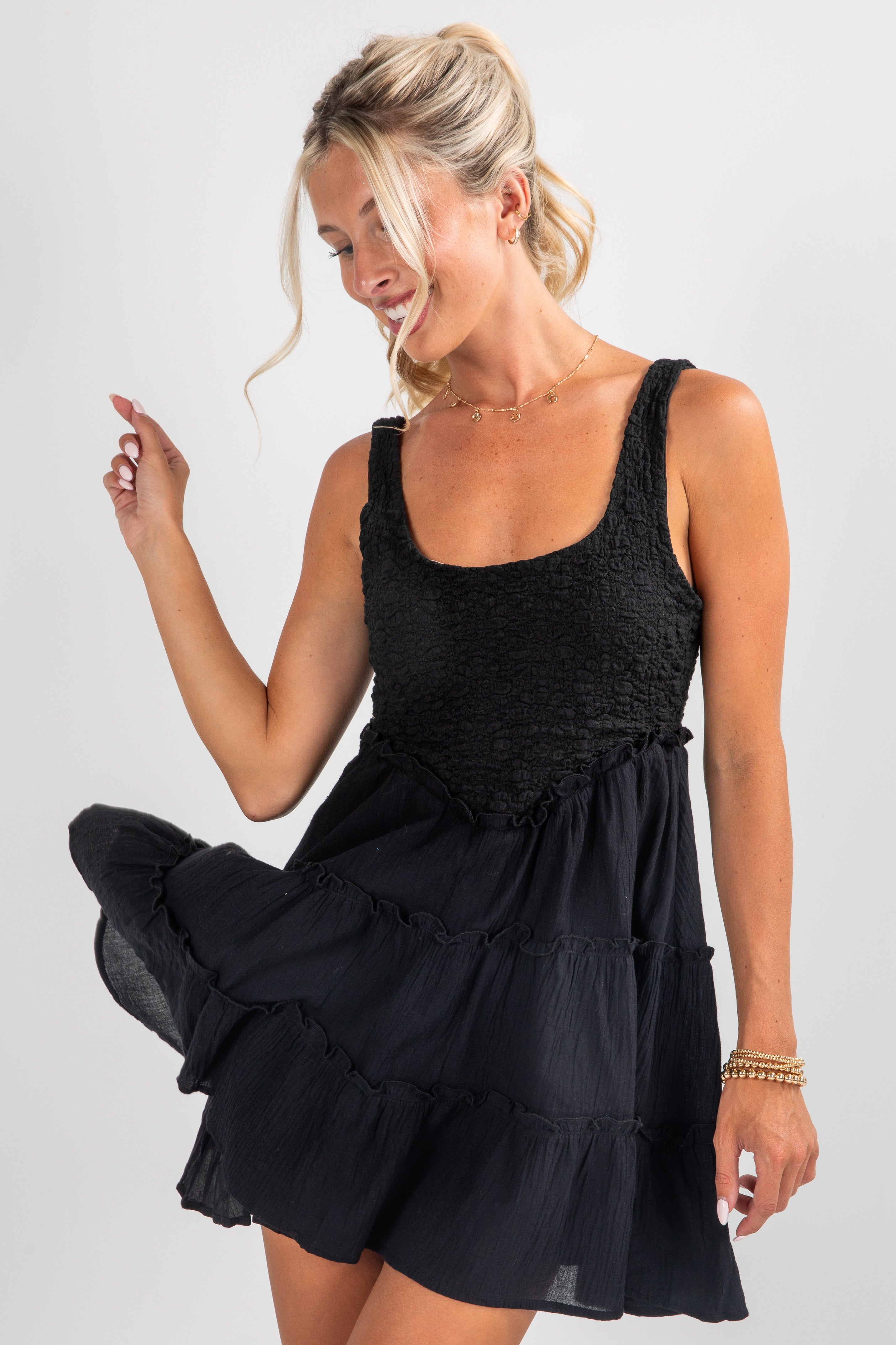 Remarkable Arrival Black Tiered Mini Dress