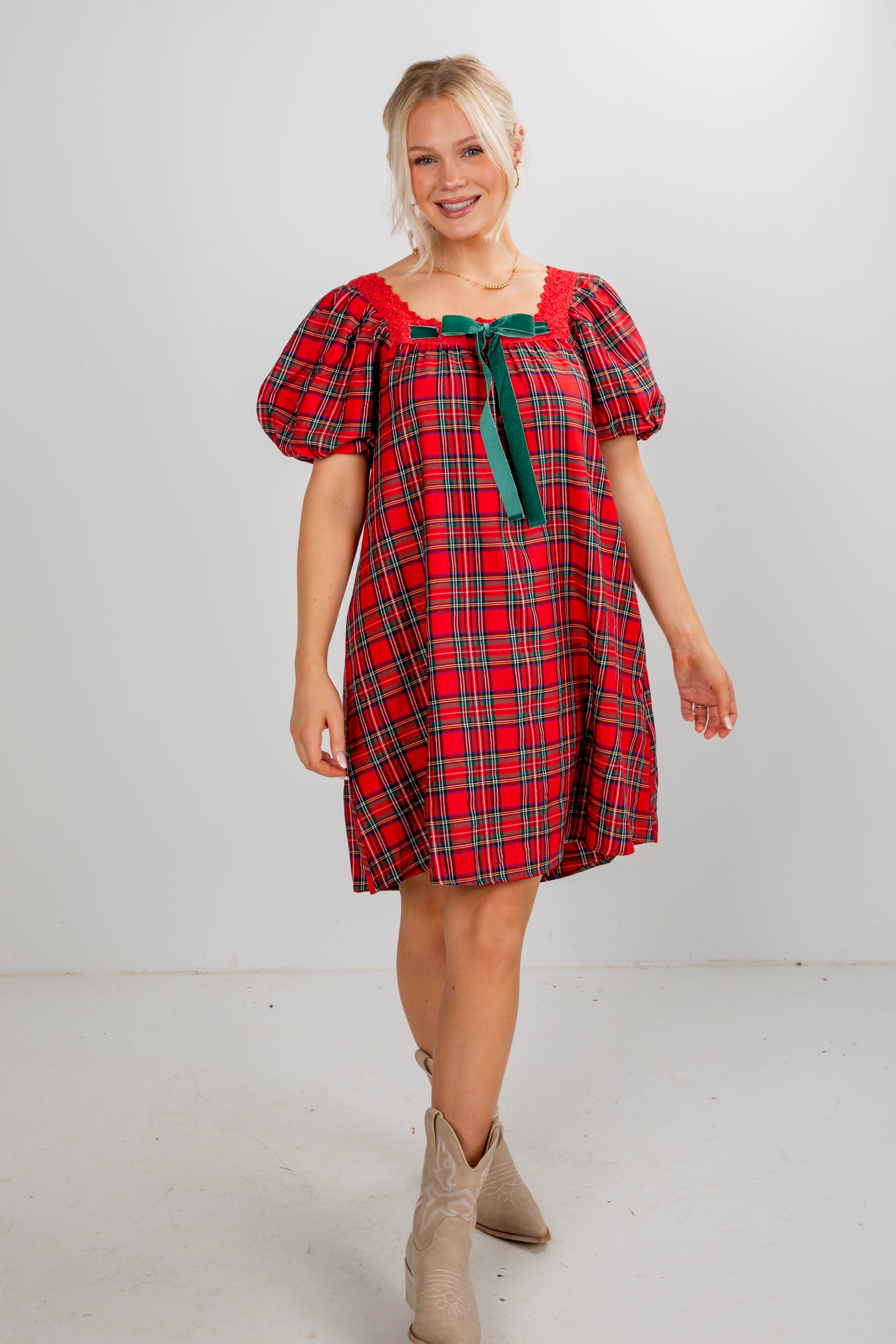 Home For The Holidays Red Plaid Mini Dress