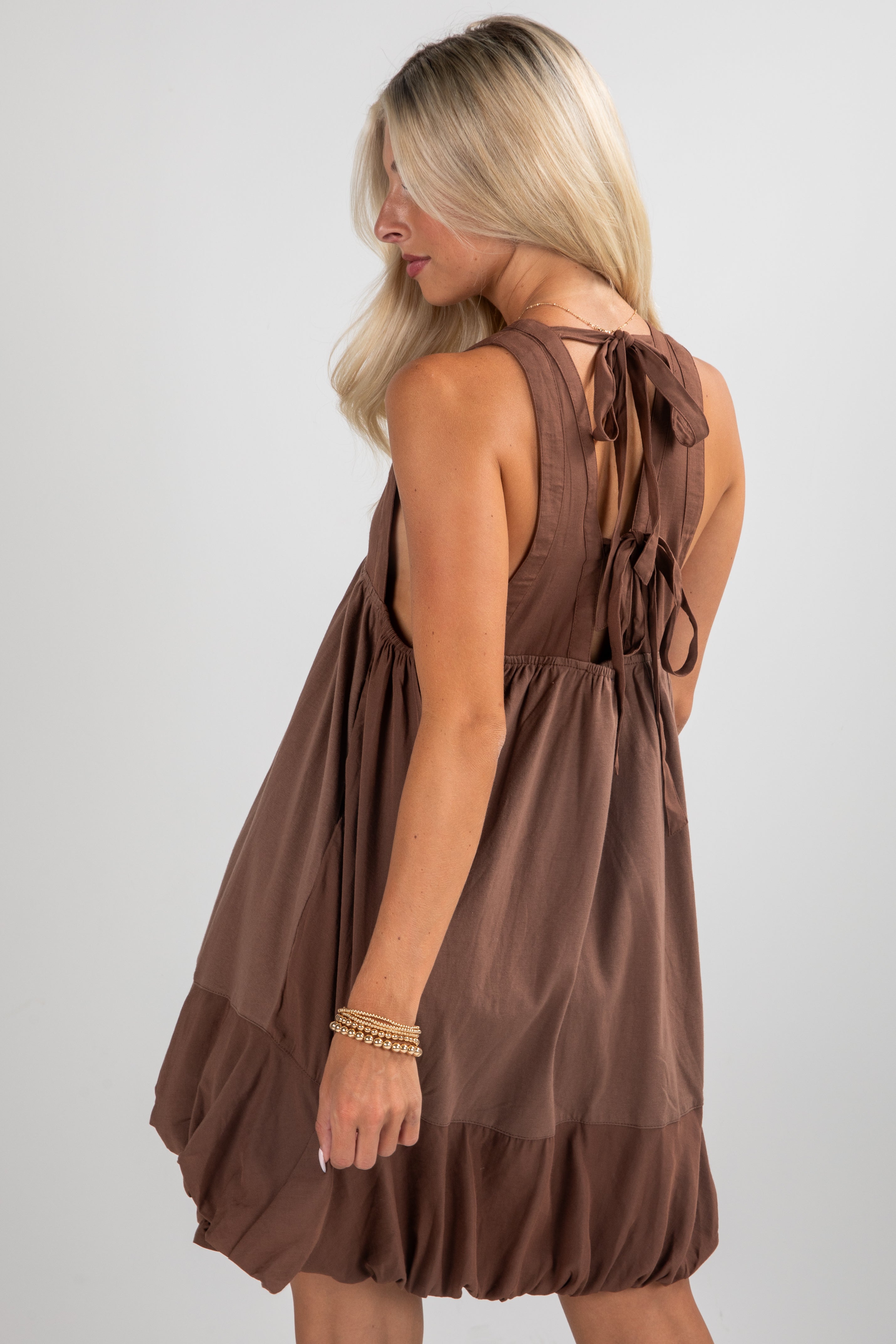 To Be Loved Brown Bubble Hem Mini Dress