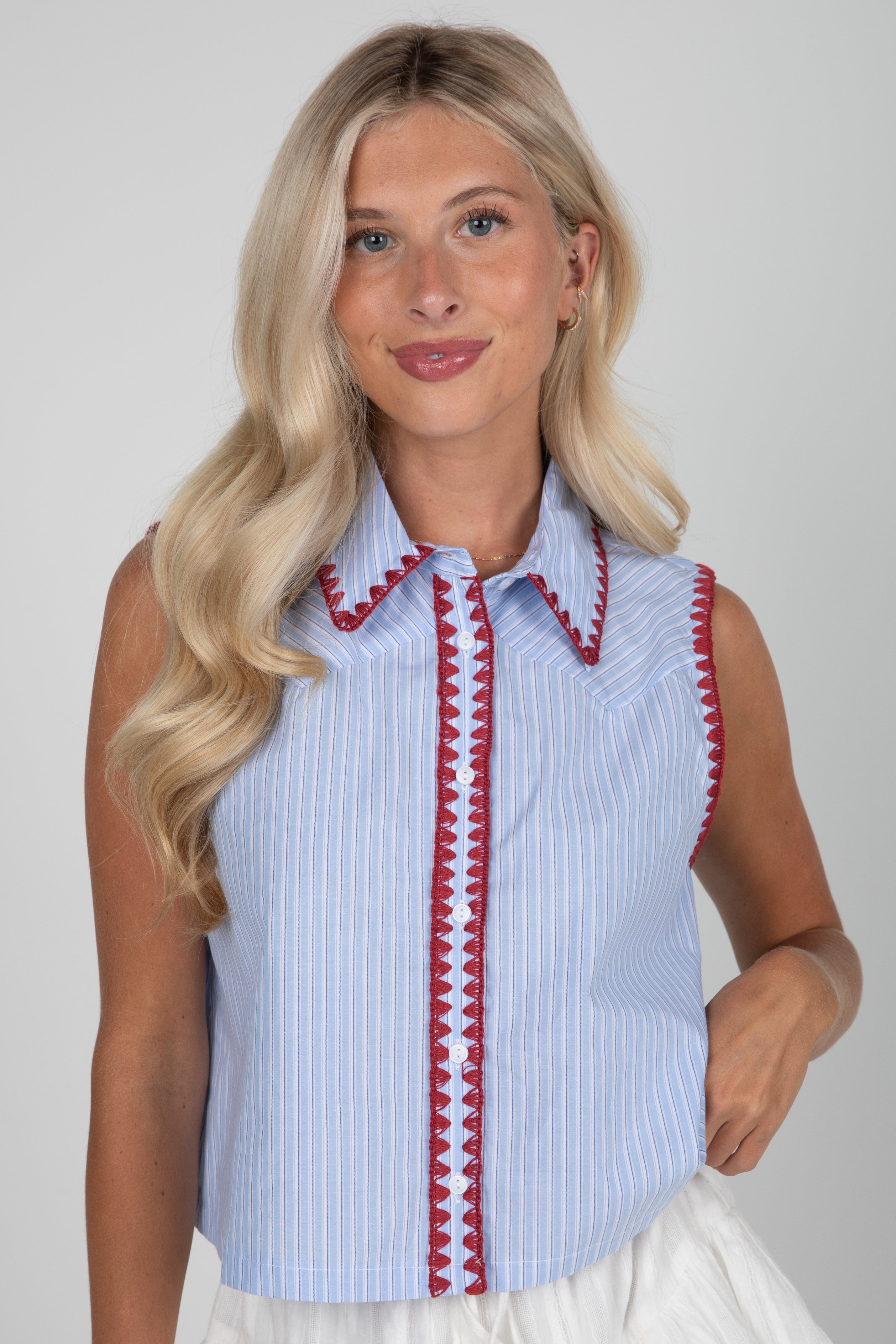 Sophisticated Company Blue Striped Collared Tank
