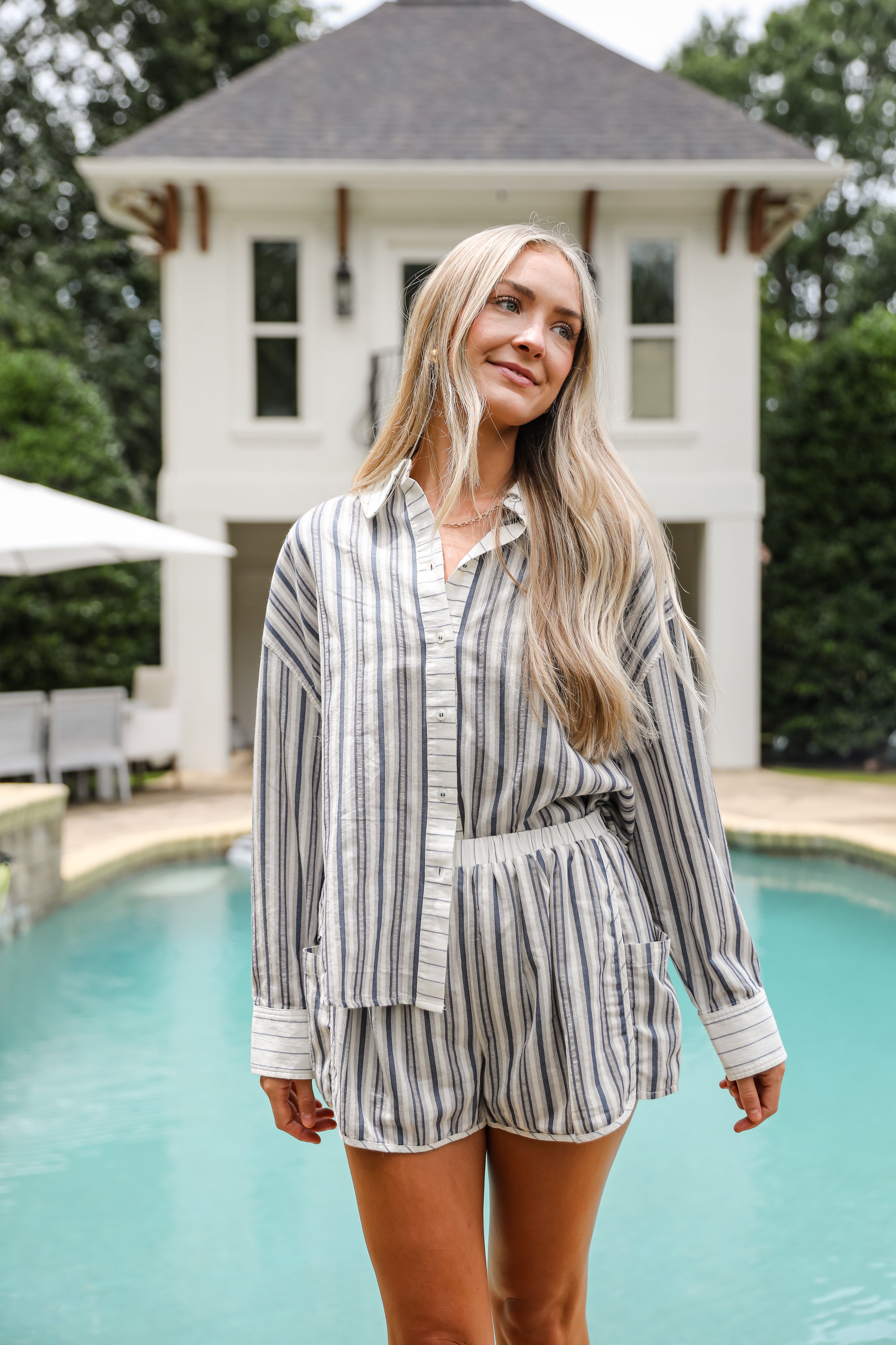 Just Breezin' By Blue Striped Shorts