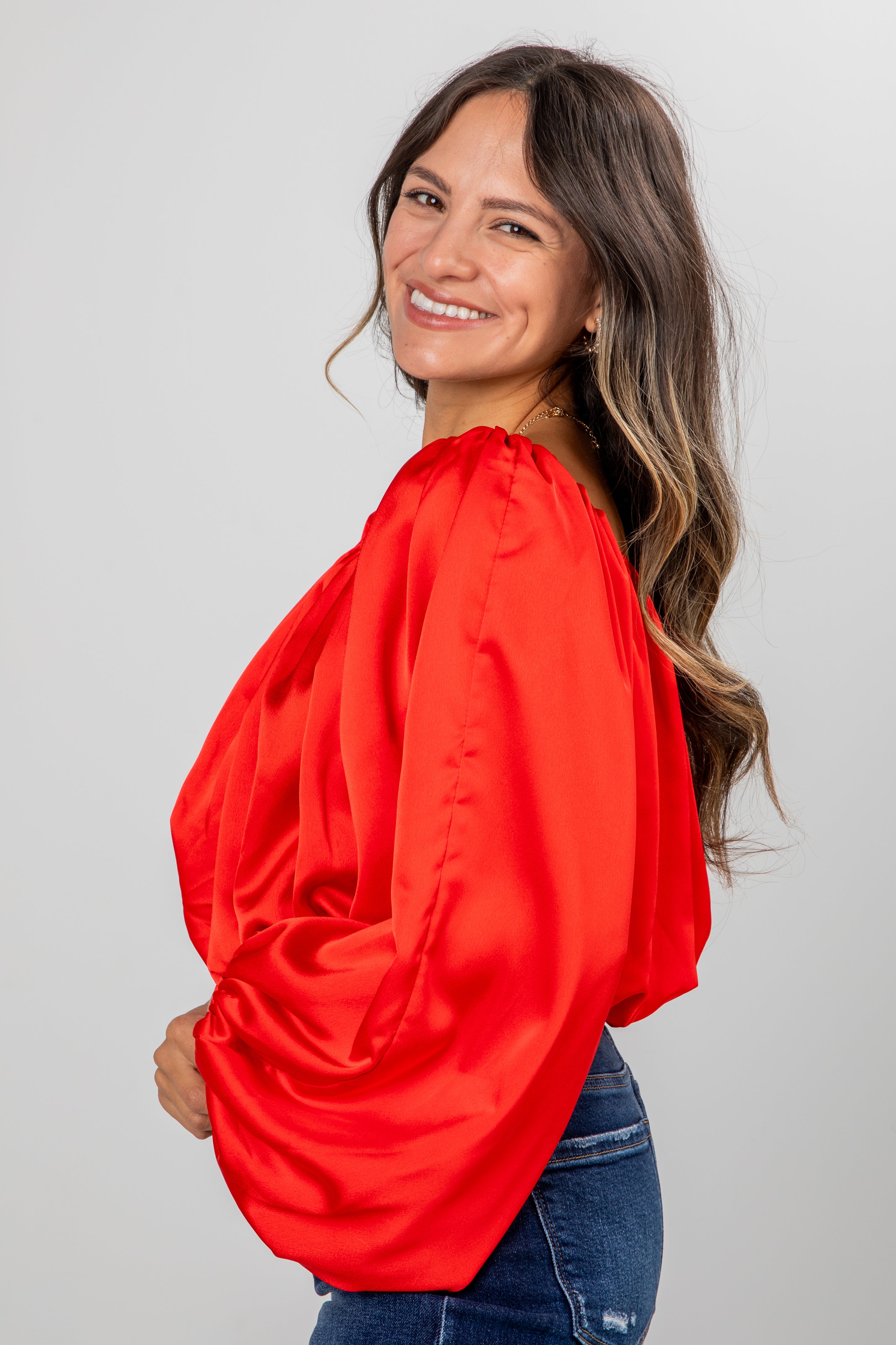Lavish Looks Satin Off-The-Shoulder Blouse