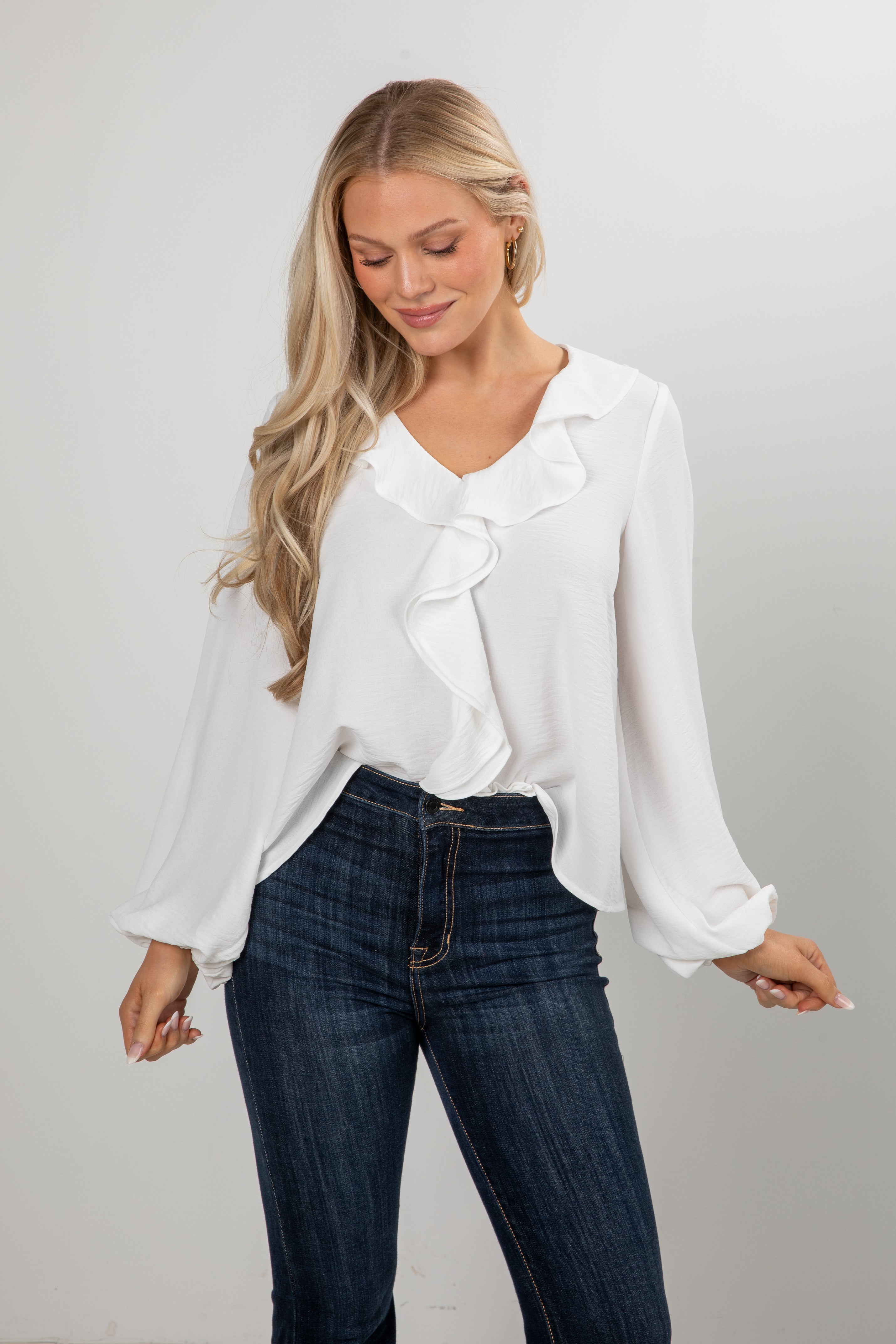 Snowfall Ruffle Off White Blouse - DU Deal