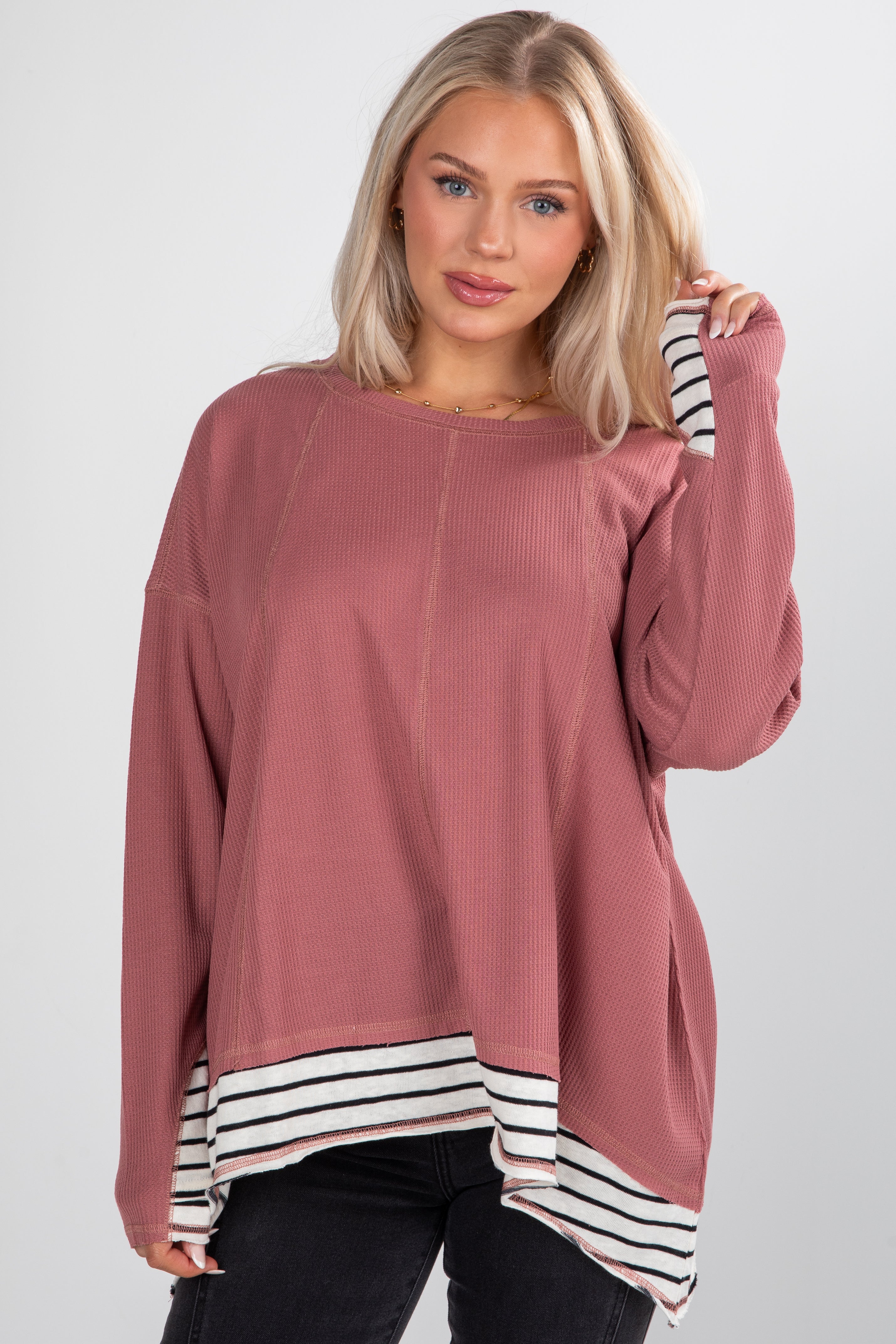 Beautifully Stated Mauve Waffle Knit Top
