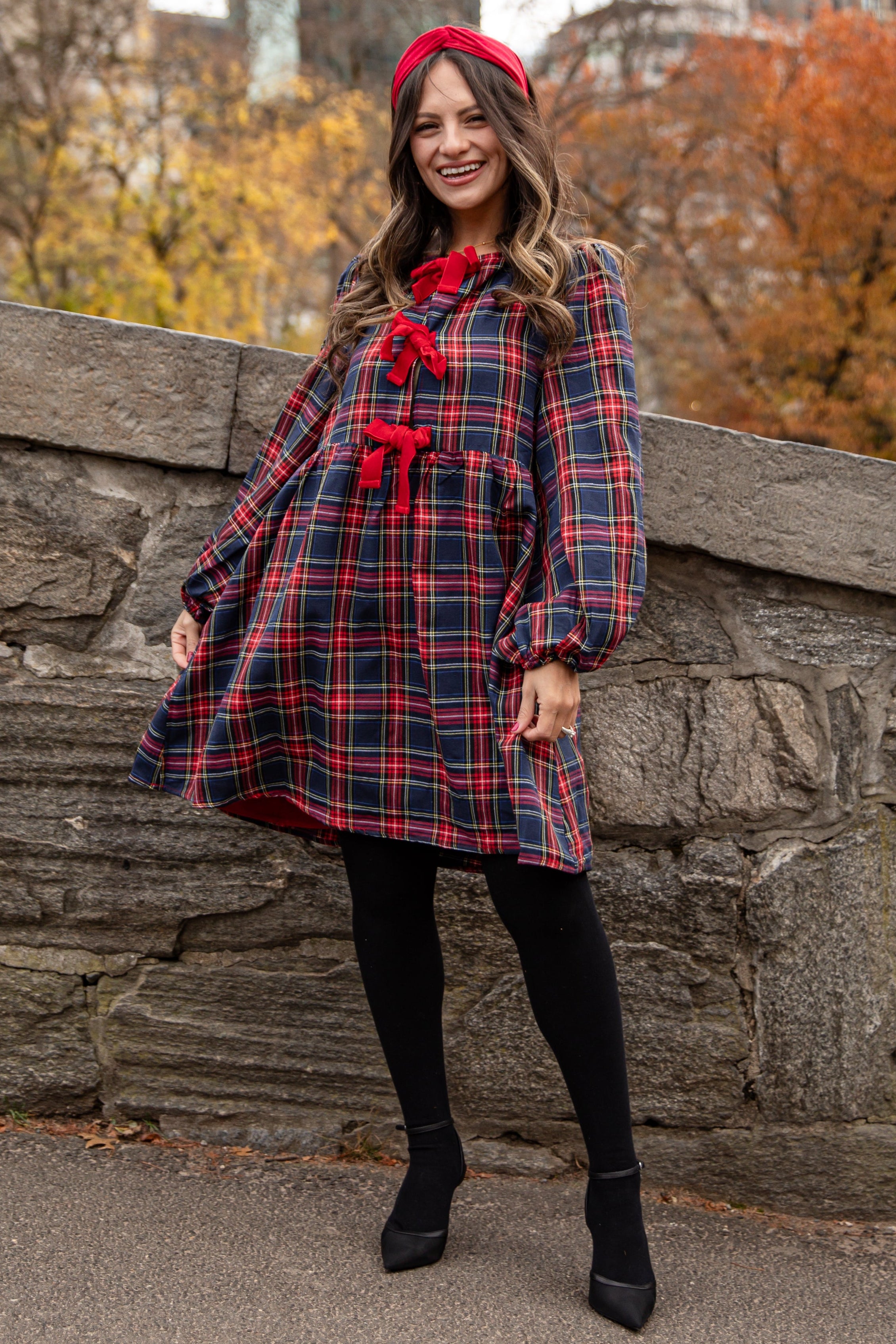 Holiday Hearth Red + Navy Plaid Mini Dress