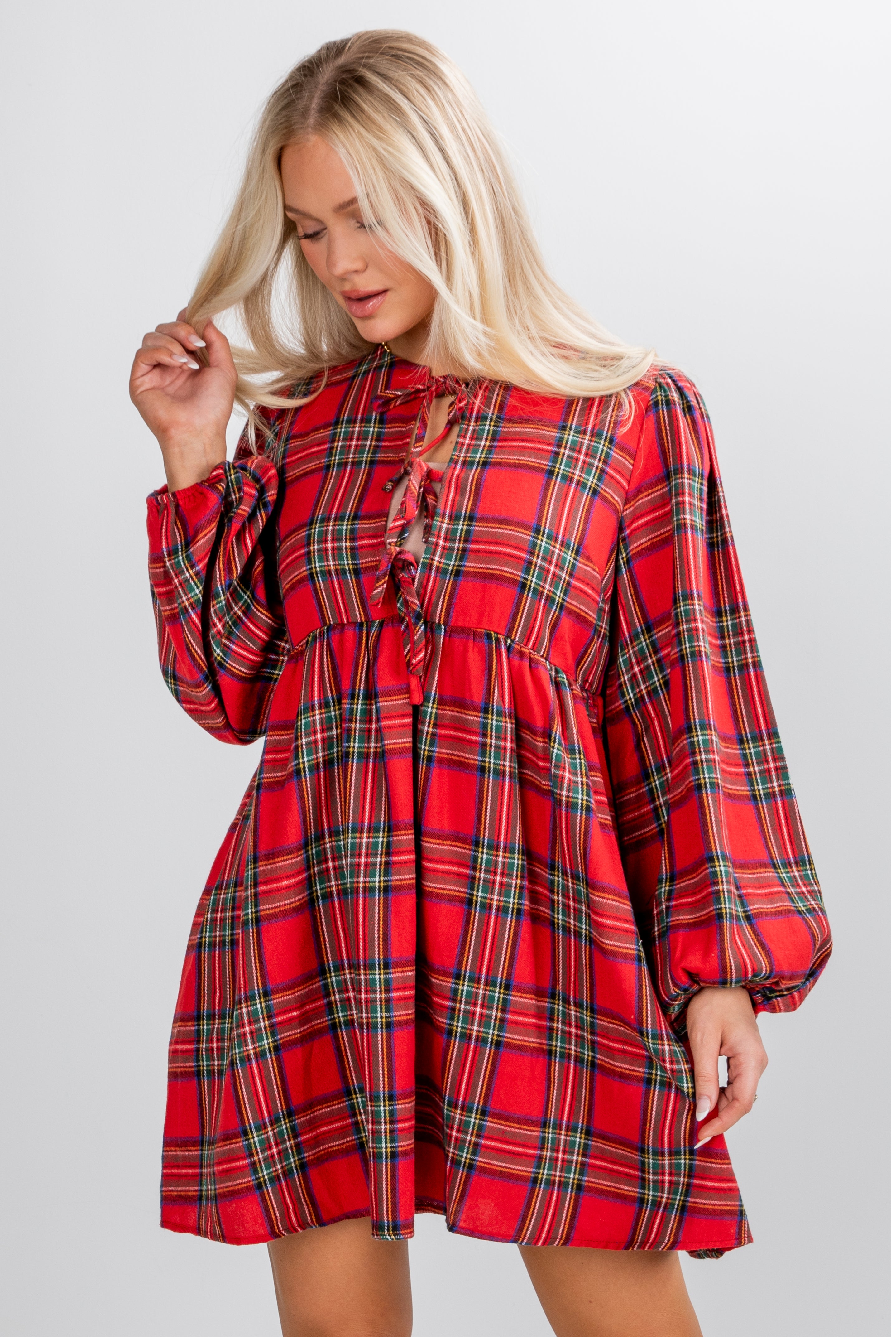 Very Merry Moments Plaid Babydoll Mini Dress
