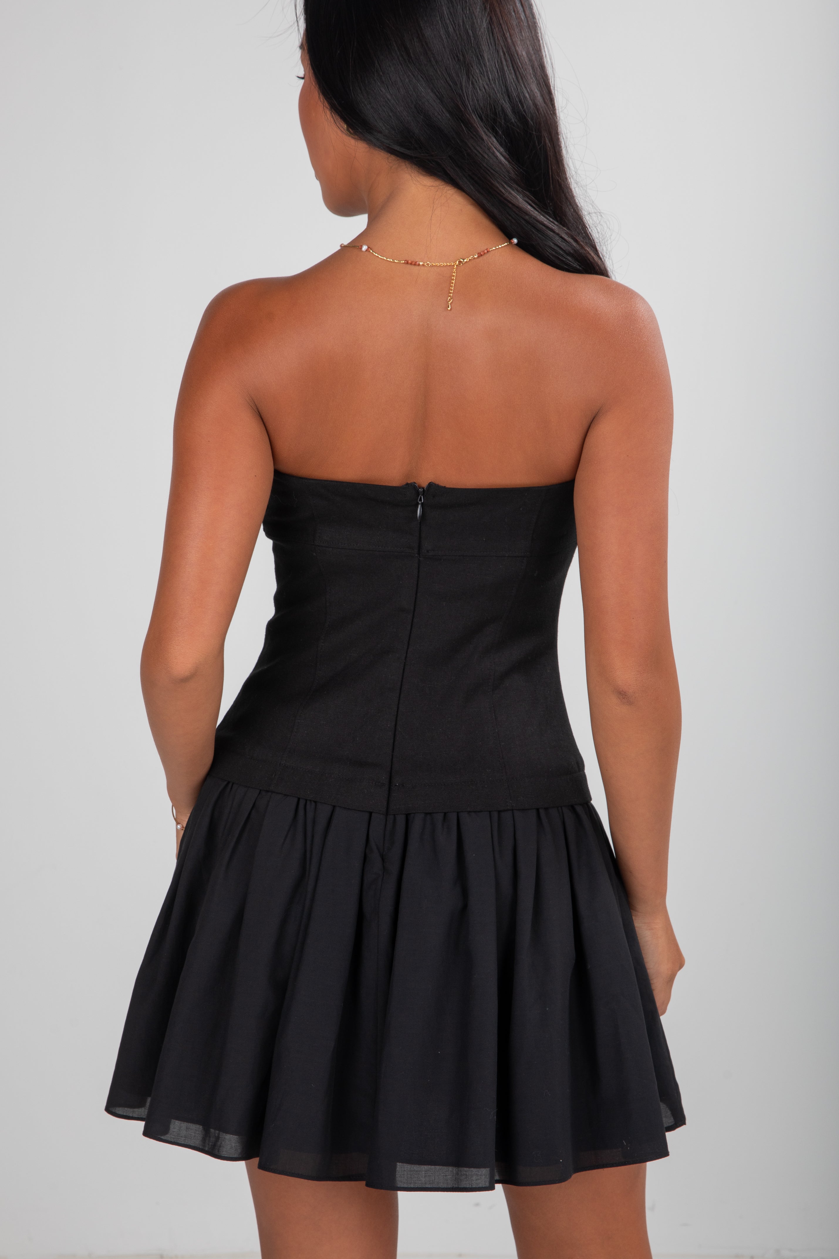 Just For You Black Strapless Drop Waist Mini Dress