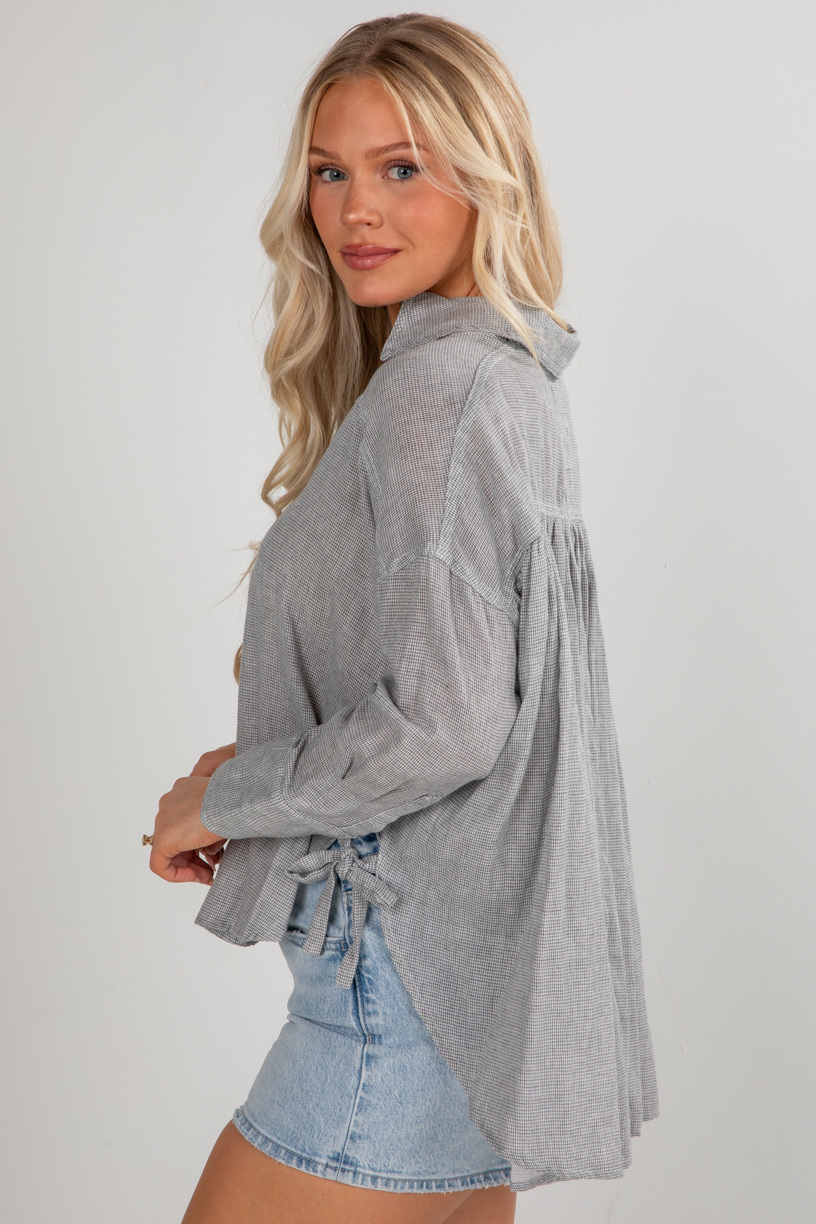 With You My Darling Grey Button-Up Blouse