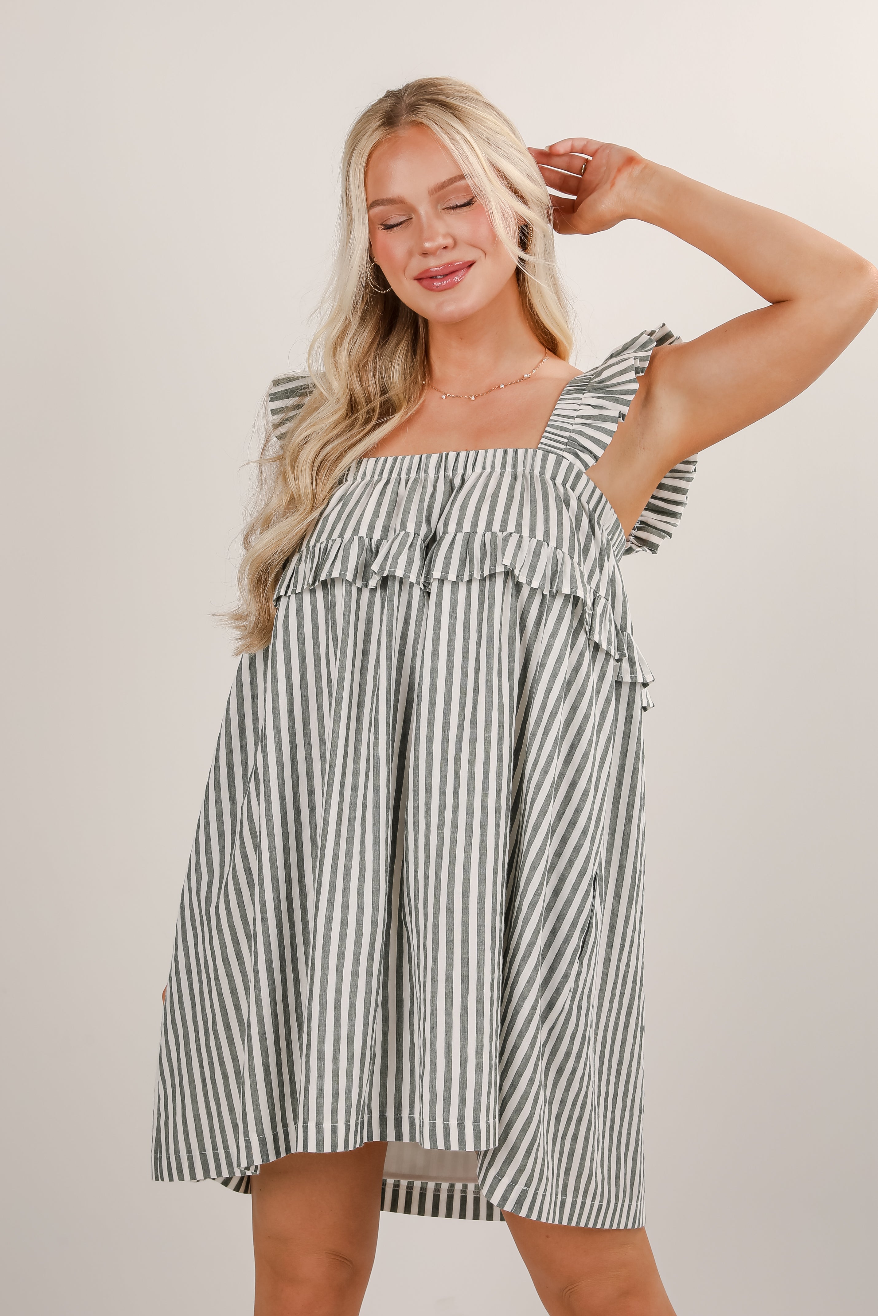 Take The Hint Green Striped Mini Dress