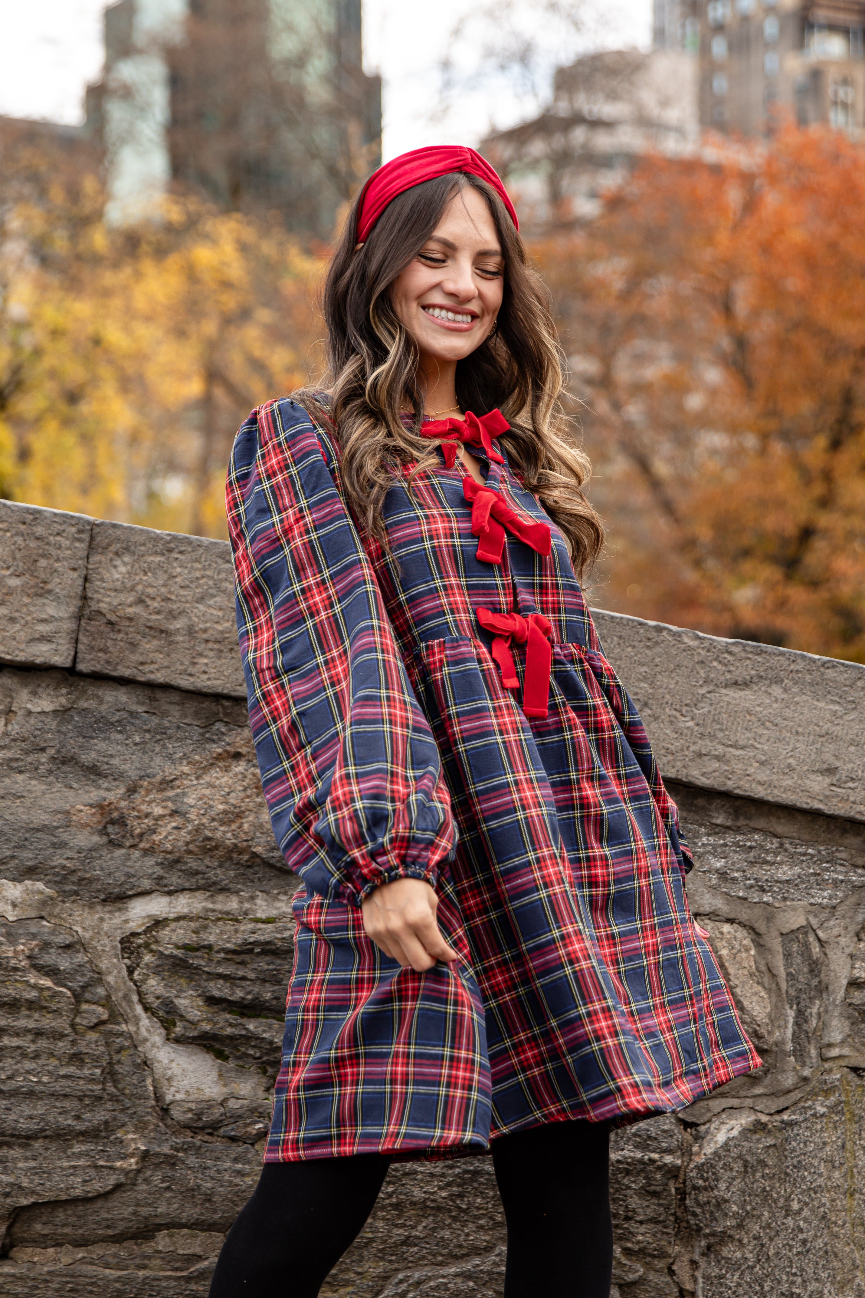 Holiday Hearth Red + Navy Plaid Mini Dress