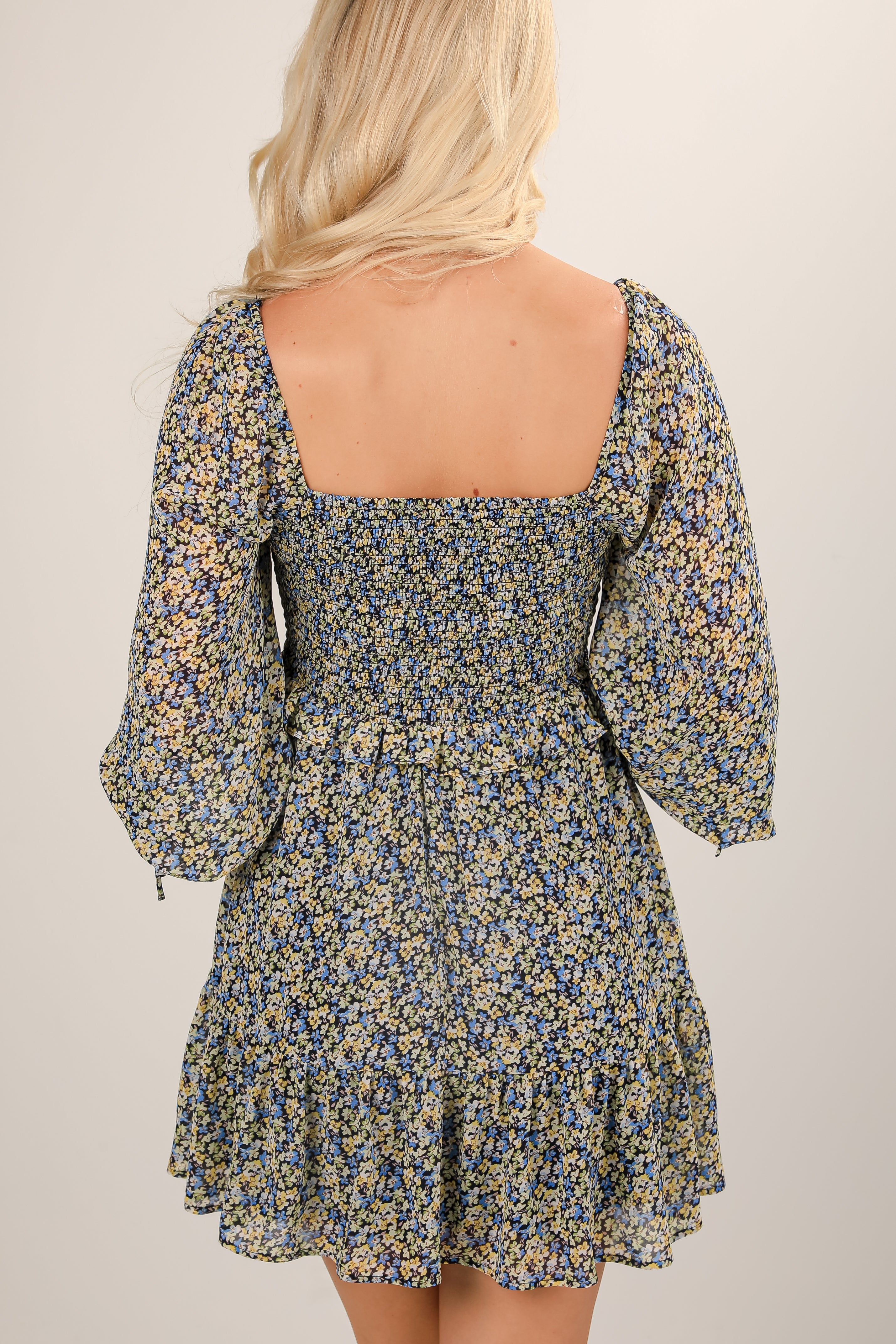 Feel The Breeze Navy Floral Smocked Mini Dress