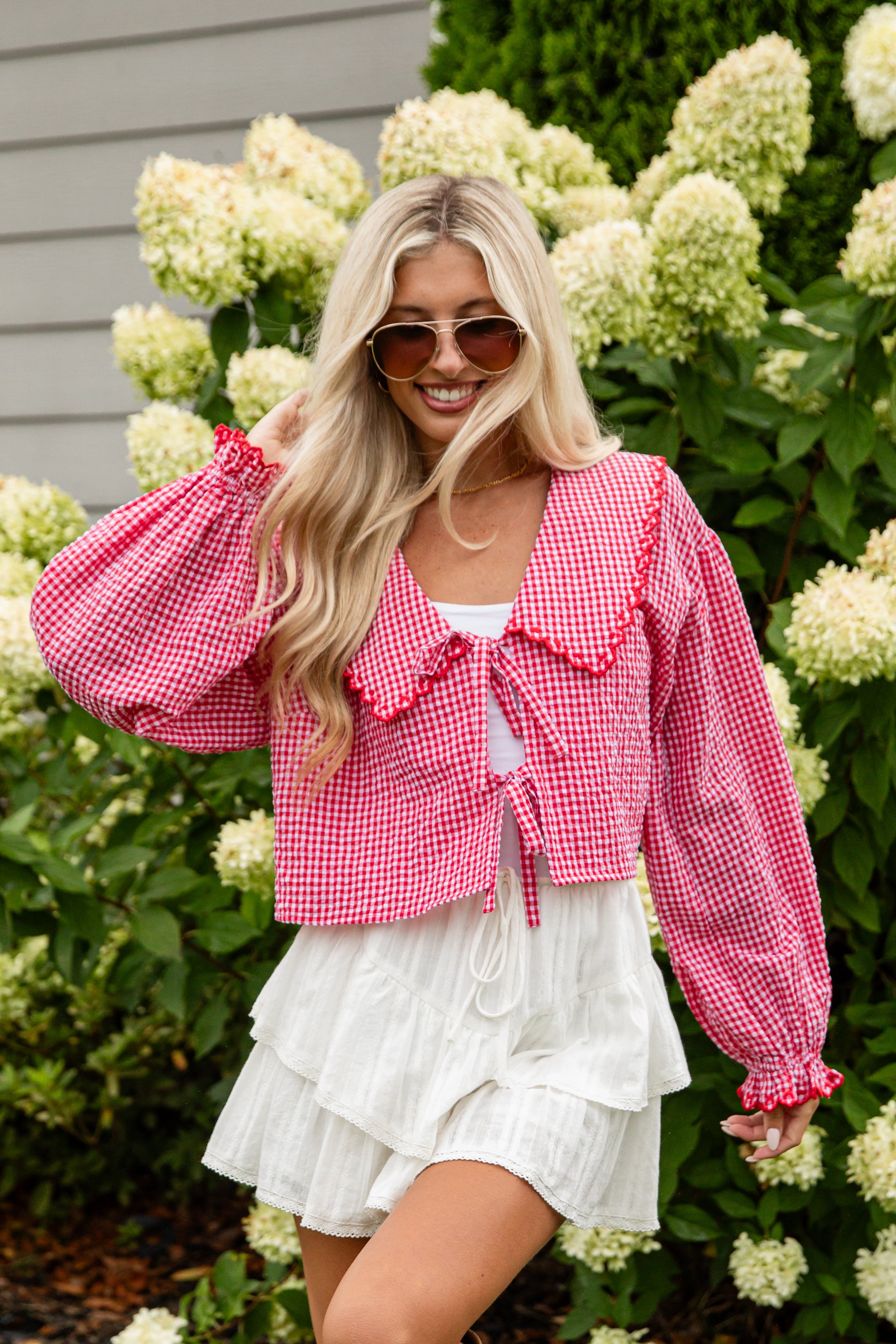 Devoted Lover Red Gingham Tie Blouse