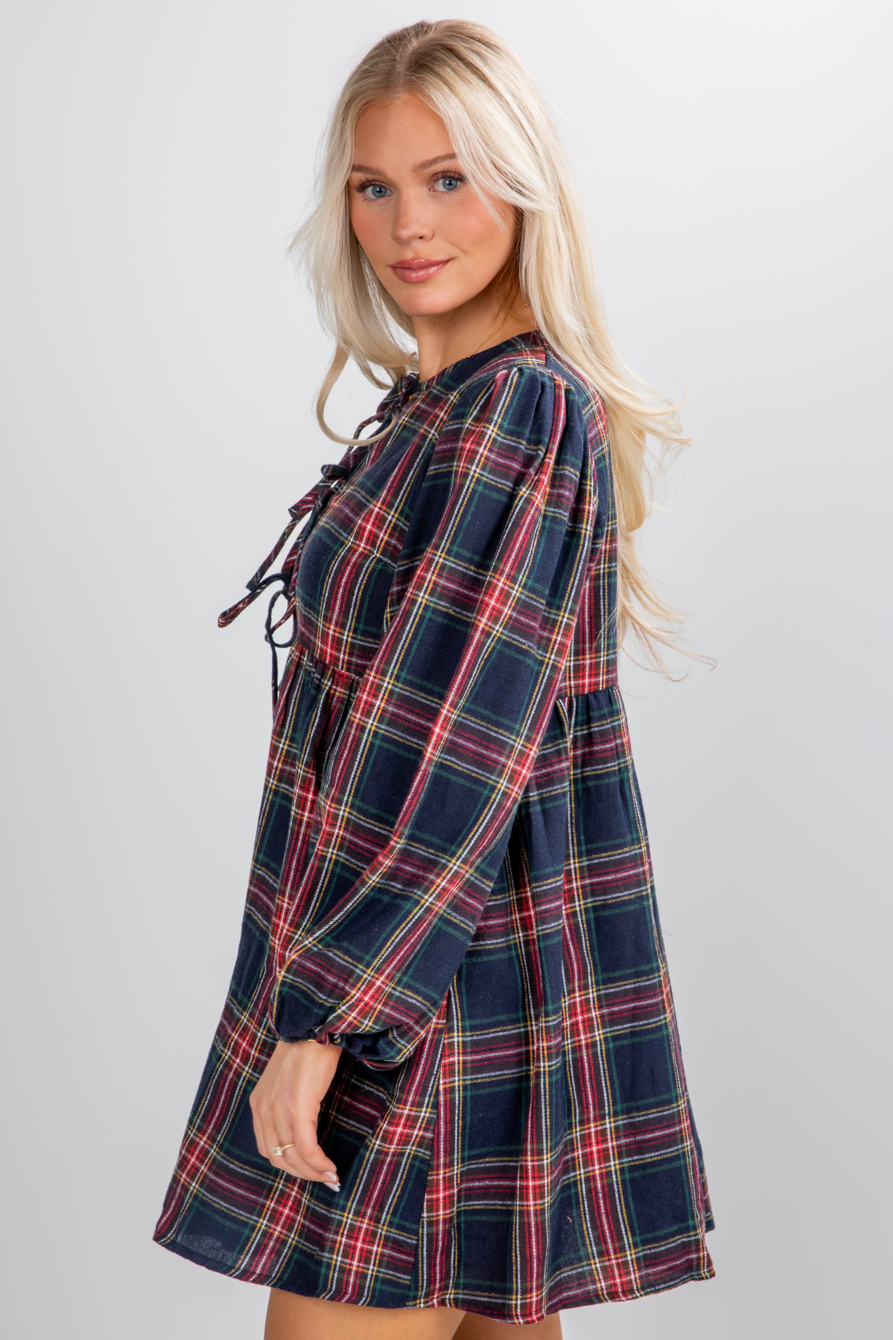 Very Merry Moments Plaid Babydoll Mini Dress