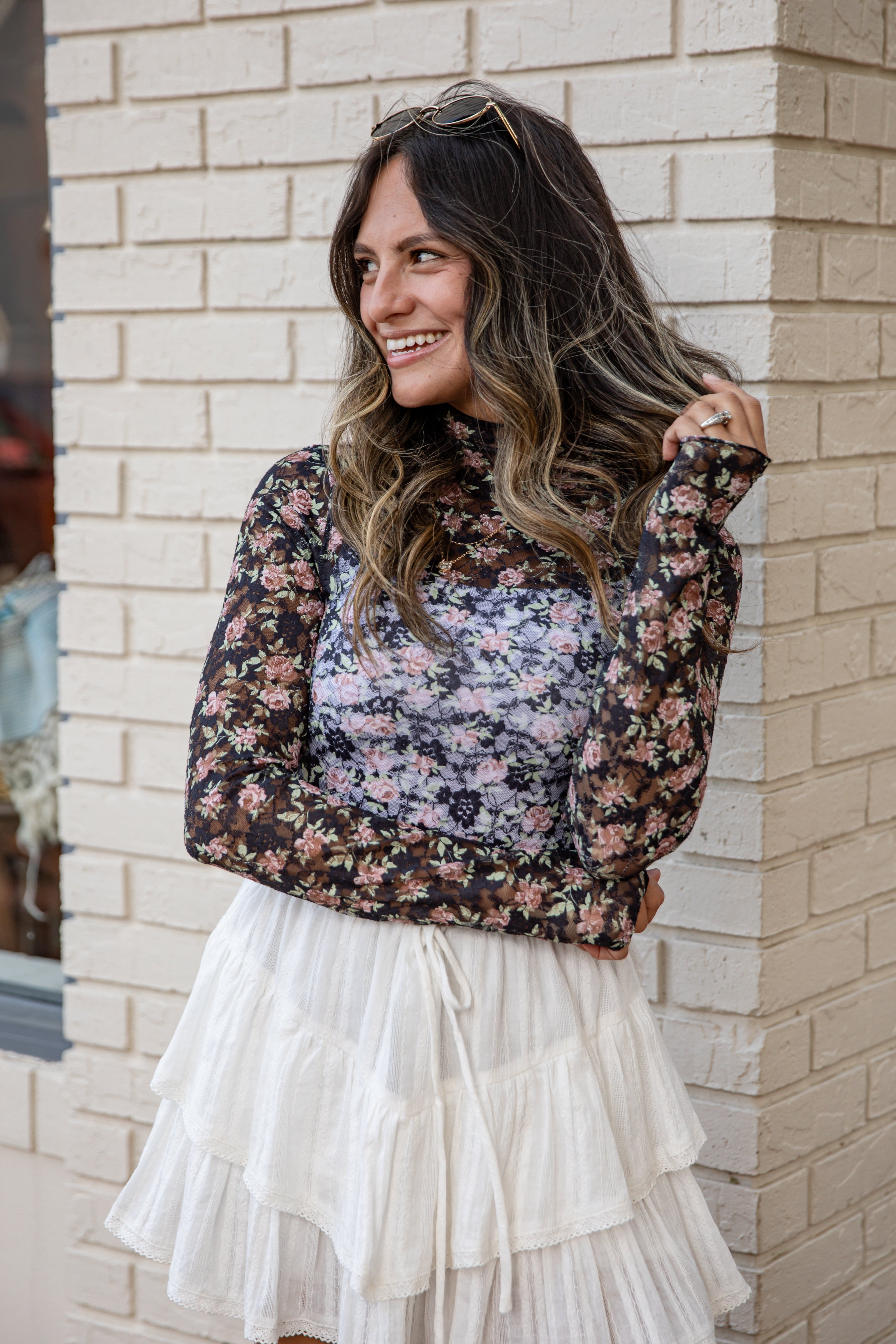 Freshly Picked Floral Mesh Lace Top - DU DEAL