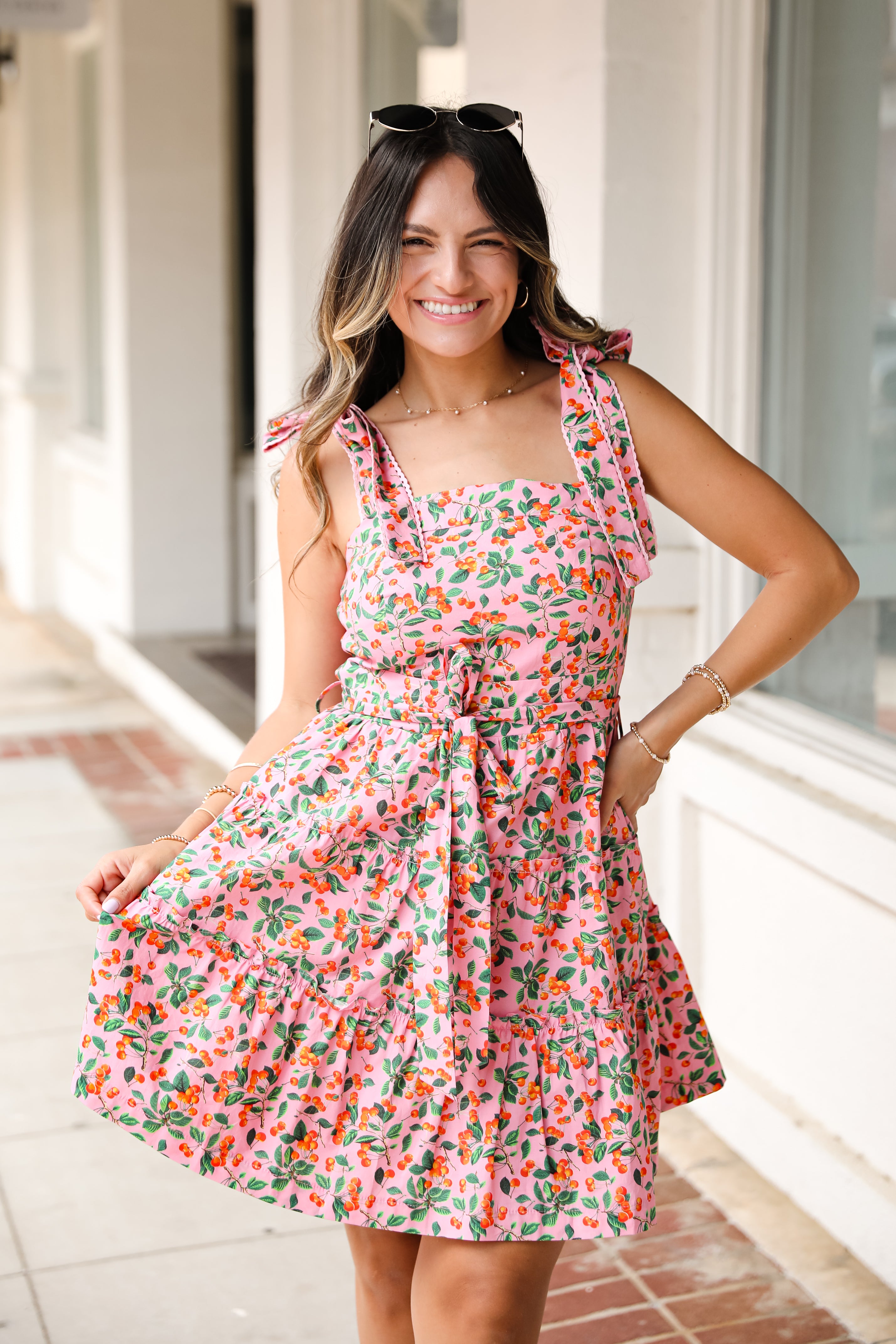 Cherry On Top Pink Tiered Mini Dress