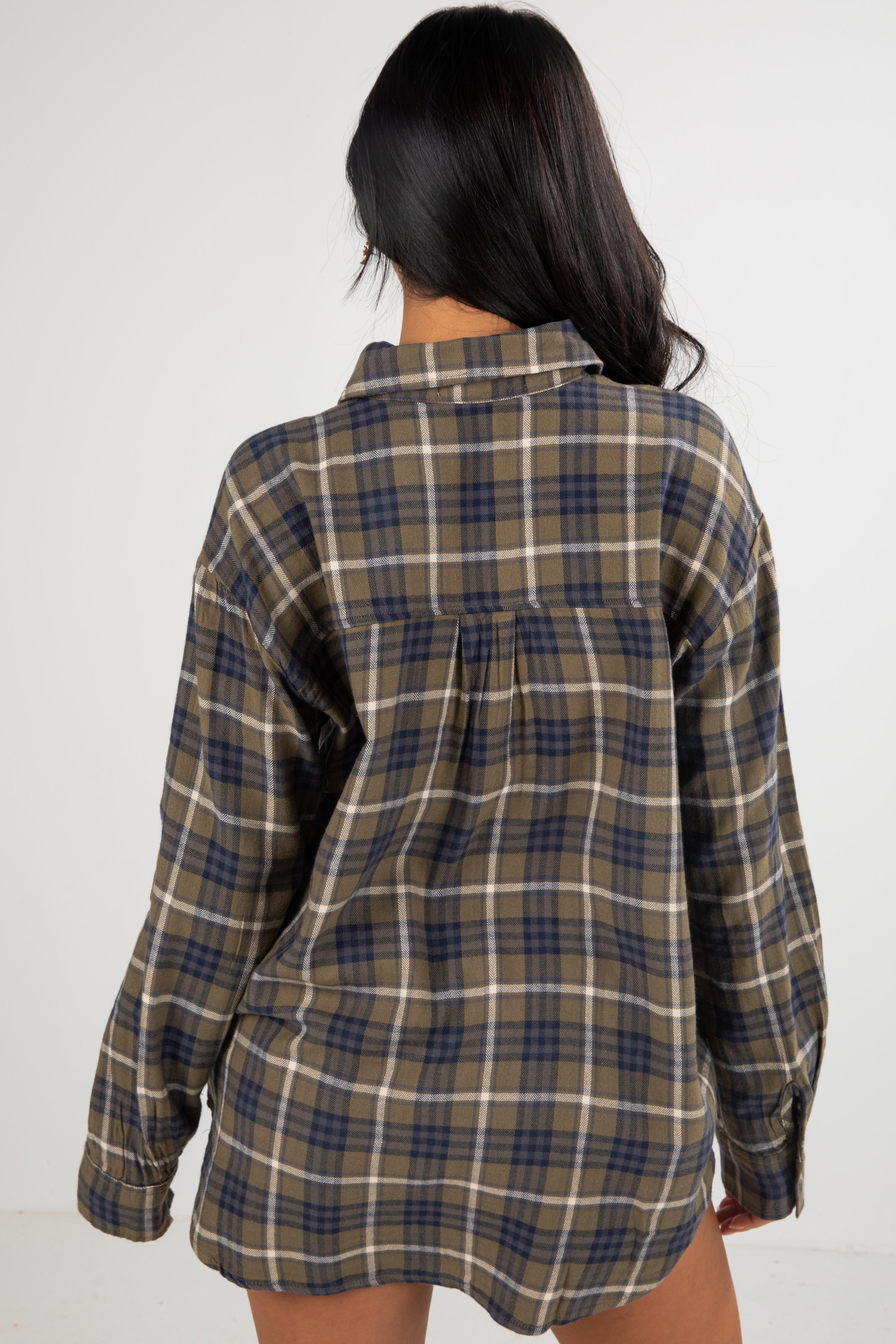 Coming Back For You Olive Plaid Flannel