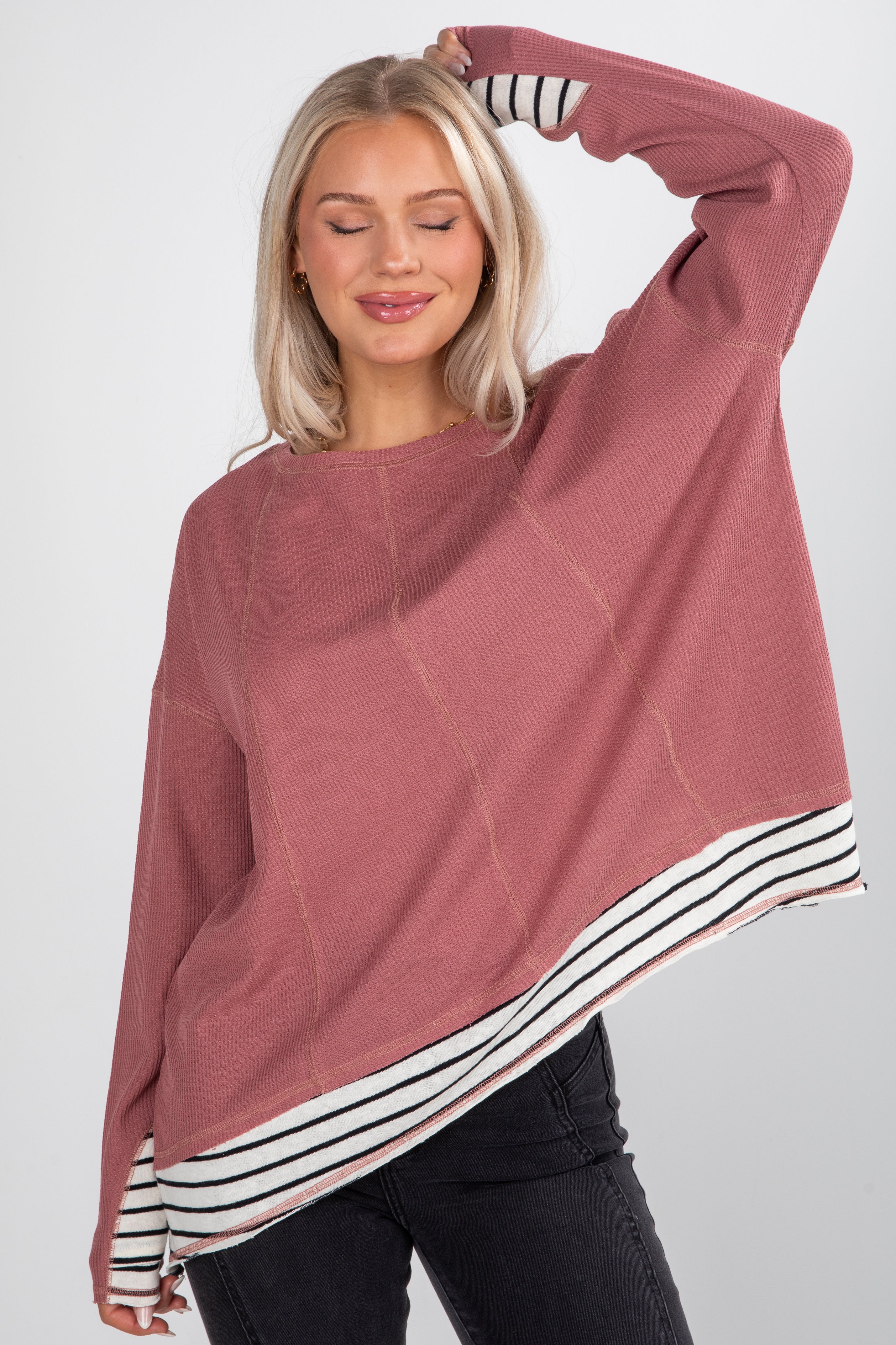 Beautifully Stated Mauve Waffle Knit Top