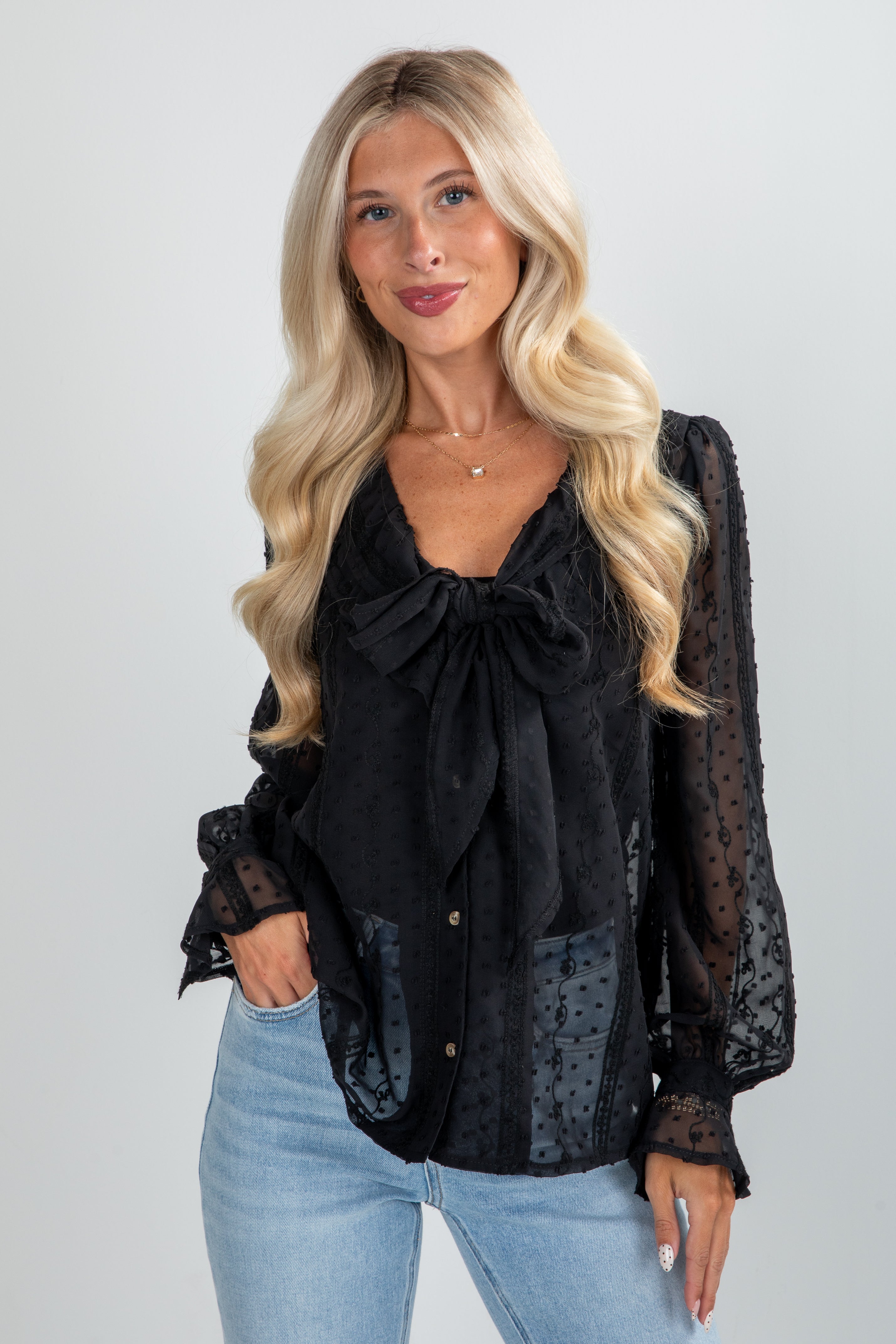 Been There Black Swiss Dot Blouse