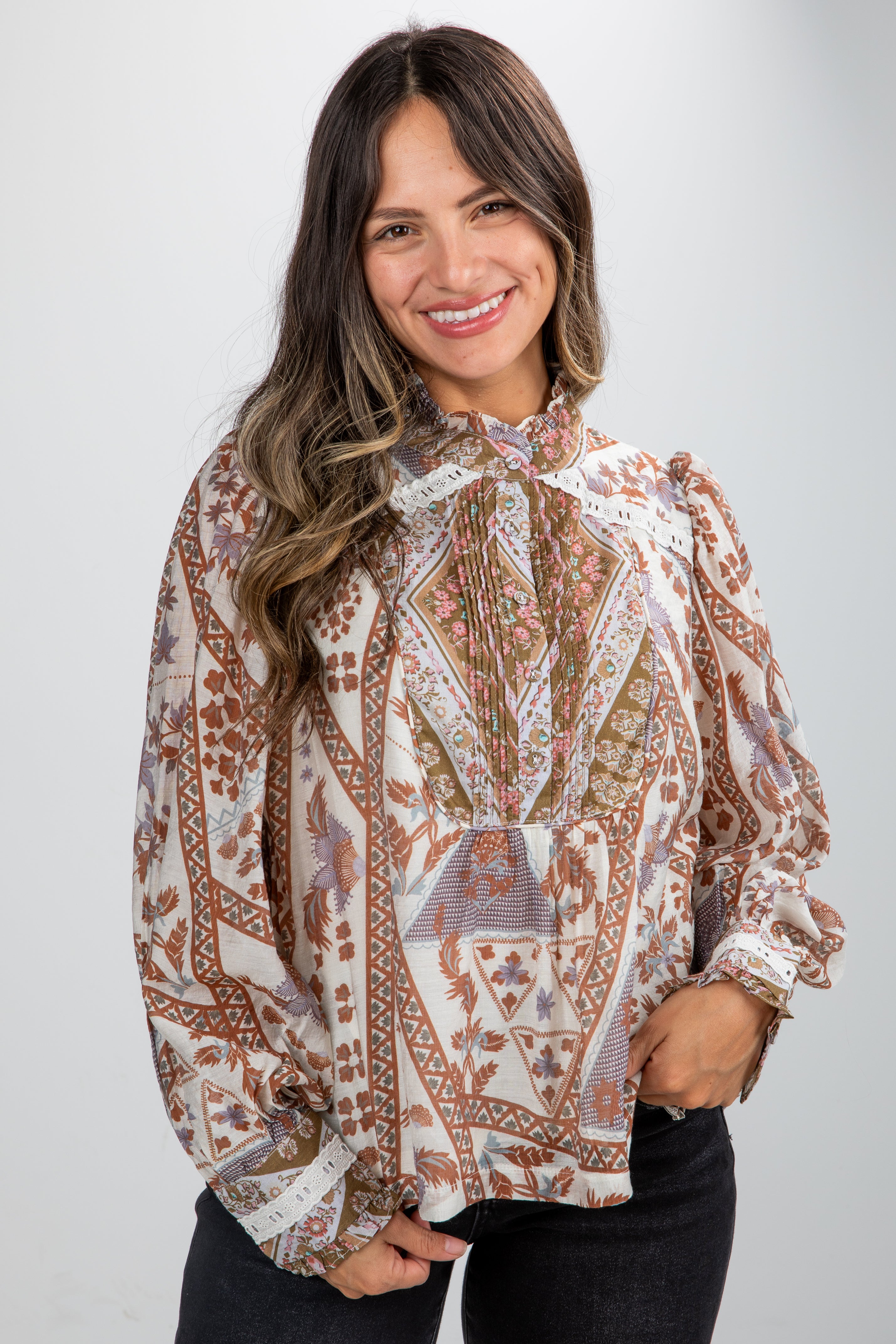 Happiness Follows Ivory Floral Blouse