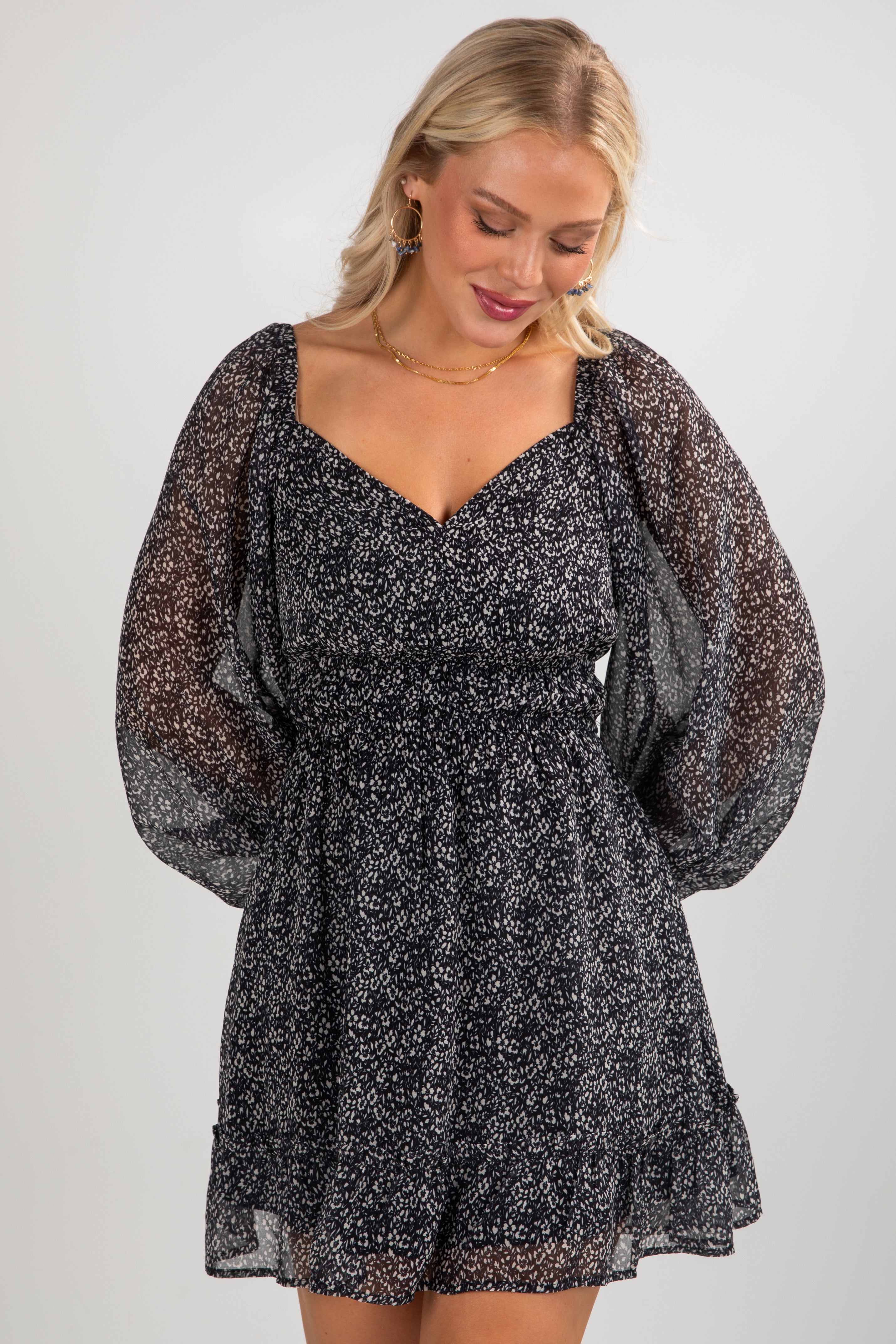 Take Your Turn Black Floral Mini Dress