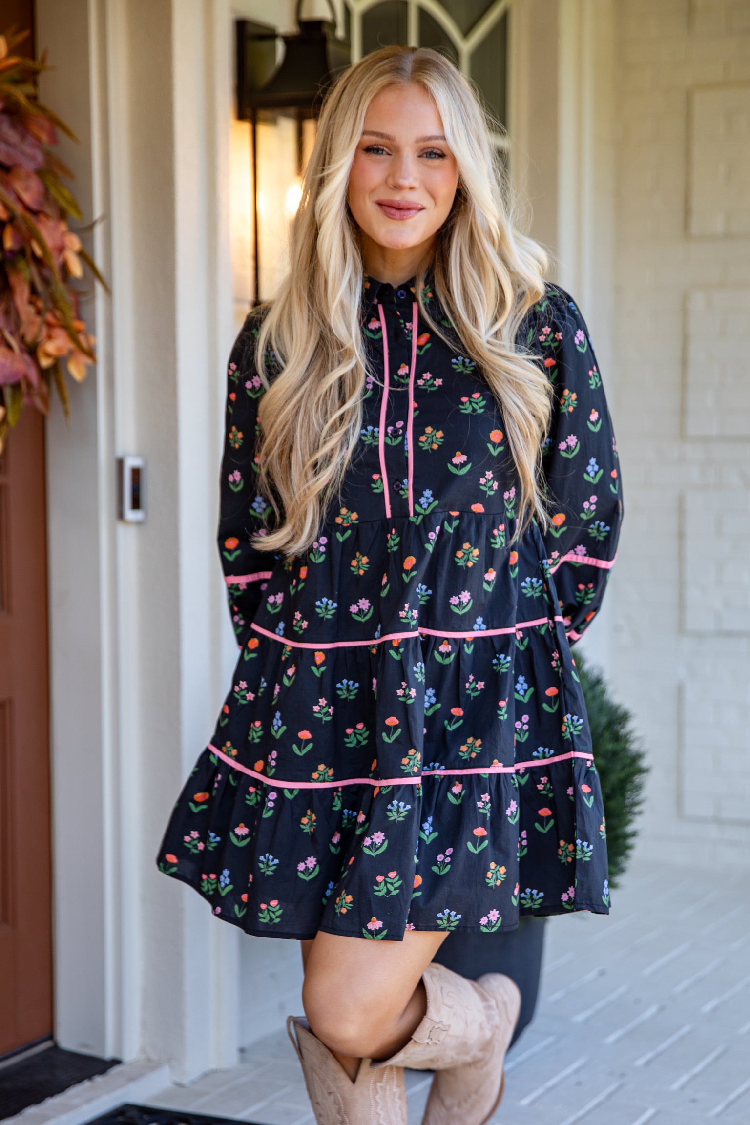 Meadow Mood Black Floral Mini Dress