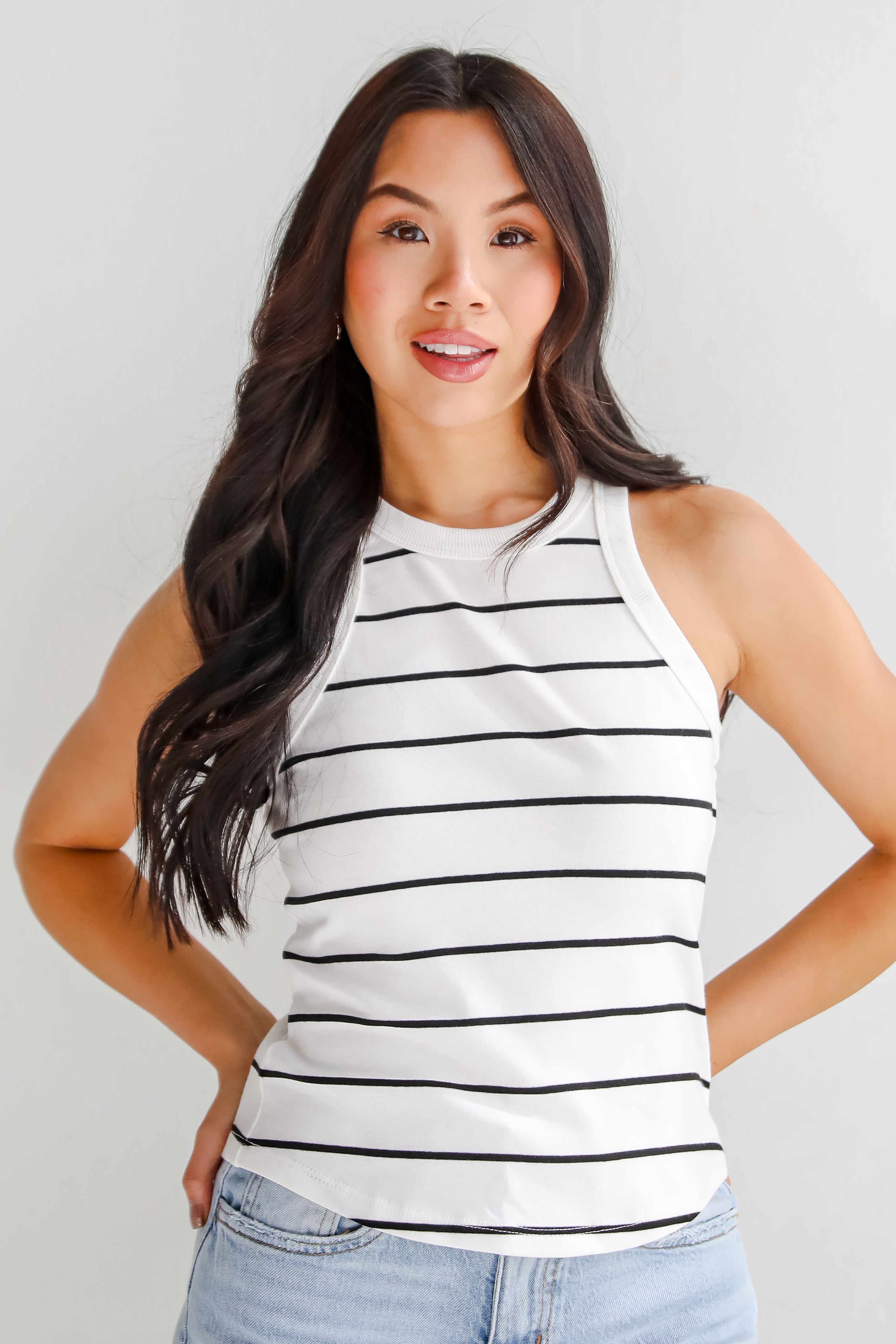 Lexi Everyday White/Black Striped Tank
