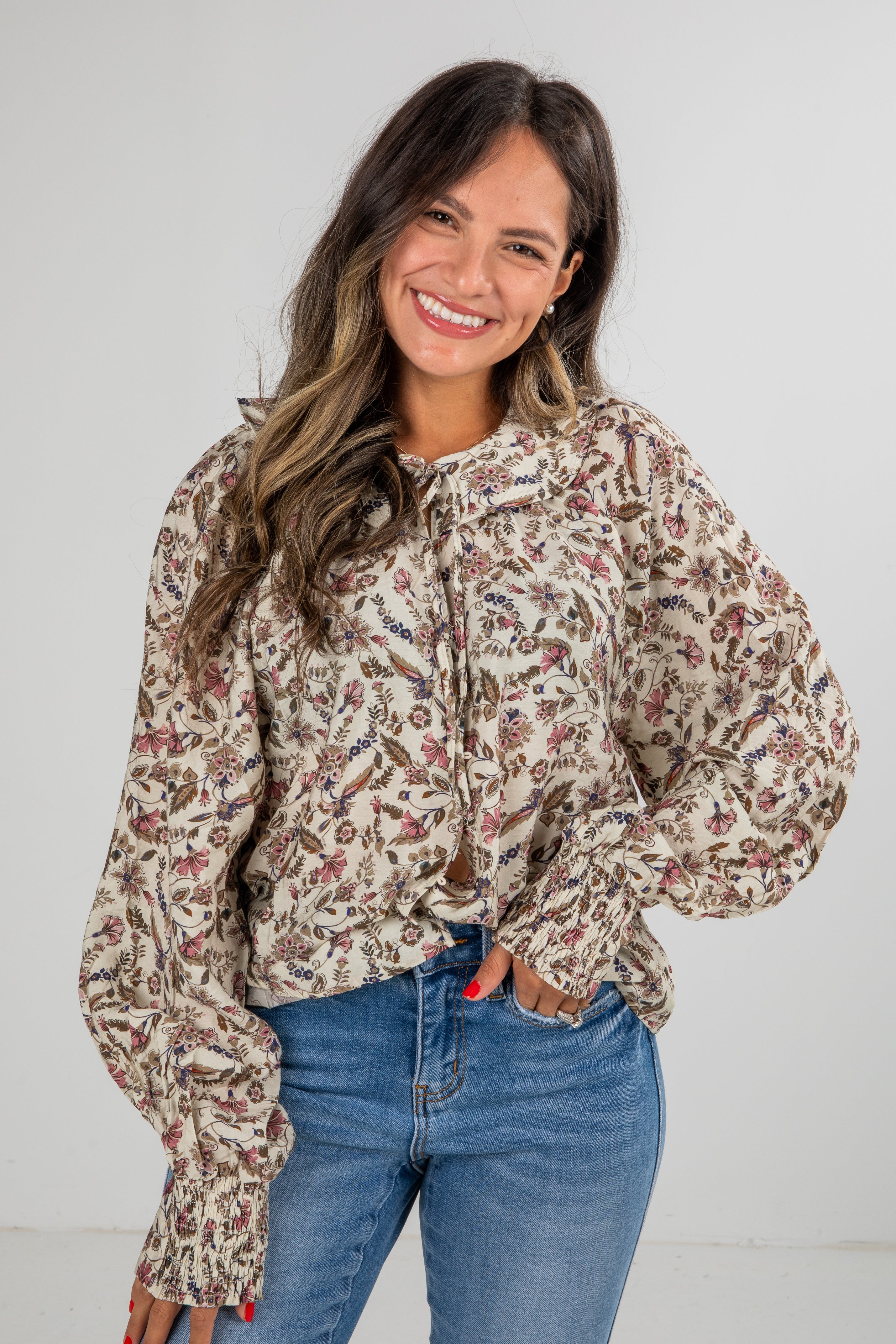 Blooming Gently Natural Floral Blouse