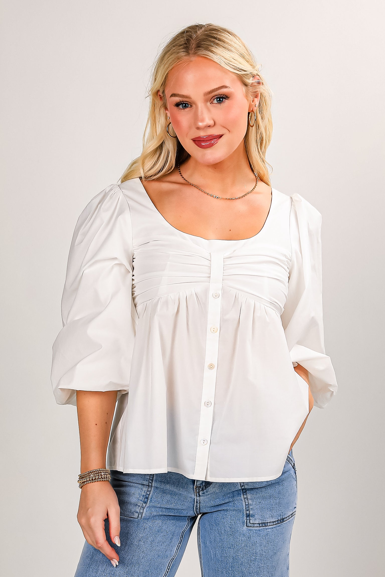 There For It Off White Babydoll Blouse