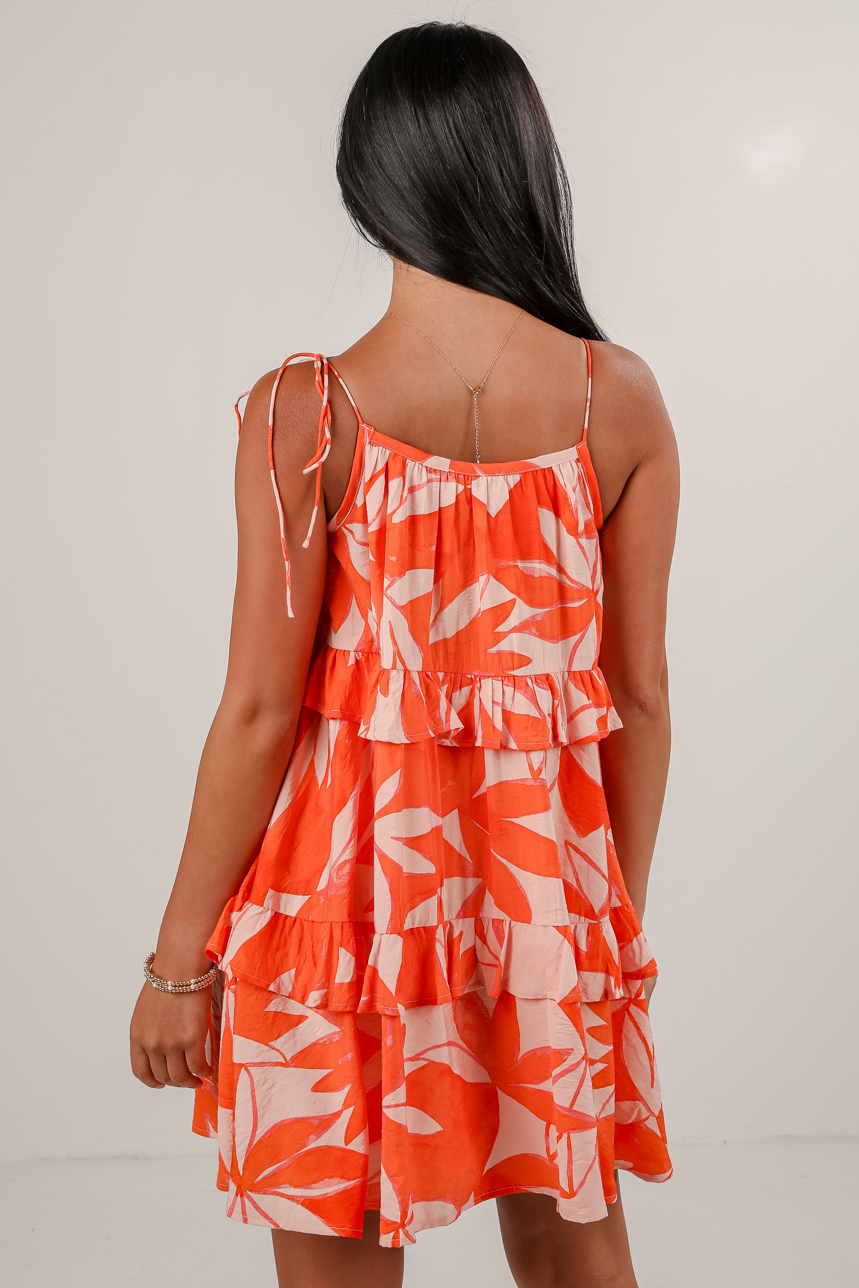 Follow You Anywhere Coral Floral Tiered Mini Dress