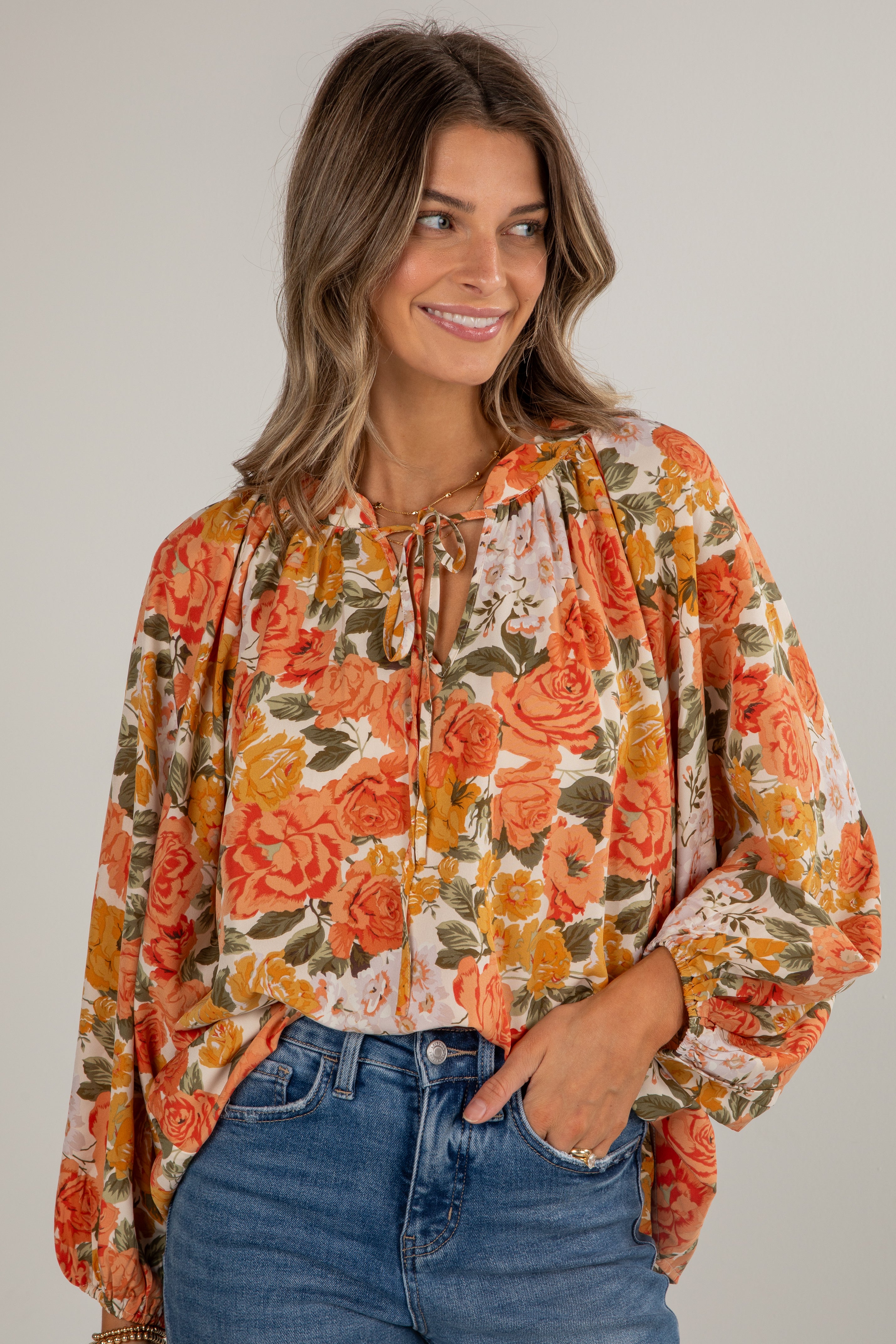 Out Of The Garden Orange Floral Blouse