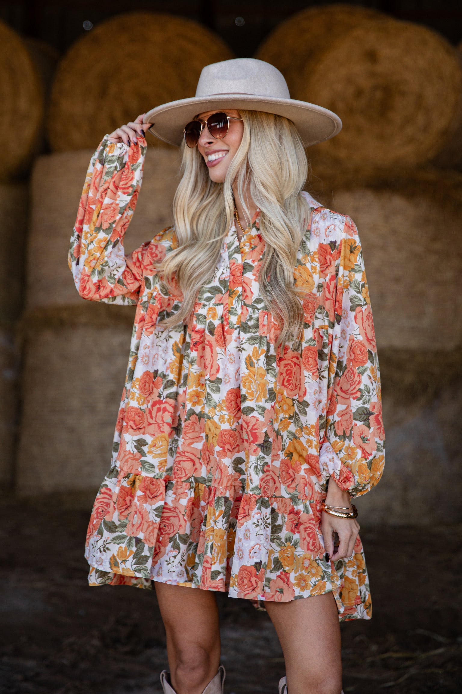 Out Of The Garden Orange Floral Mini Dress