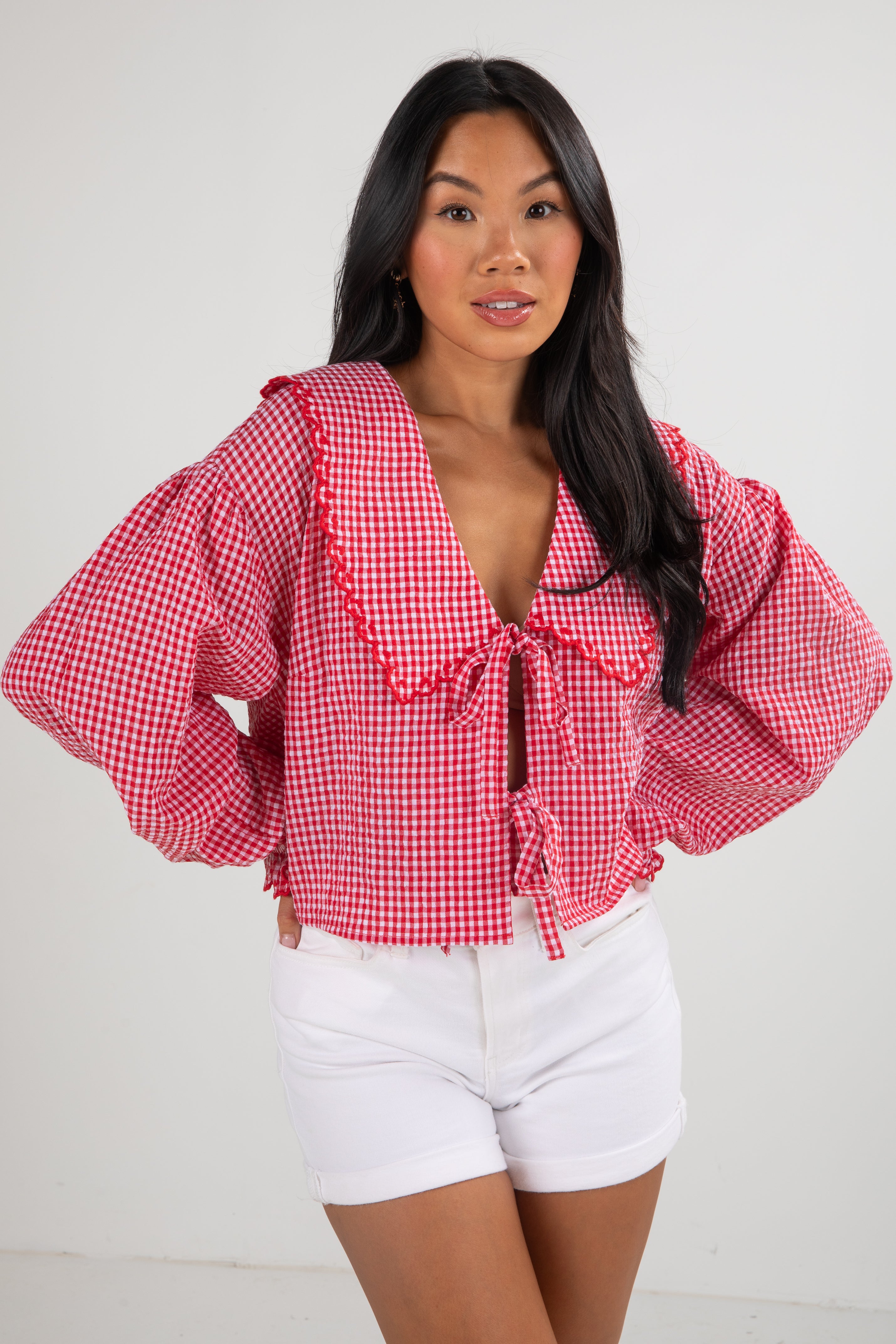 Devoted Lover Red Gingham Tie Blouse