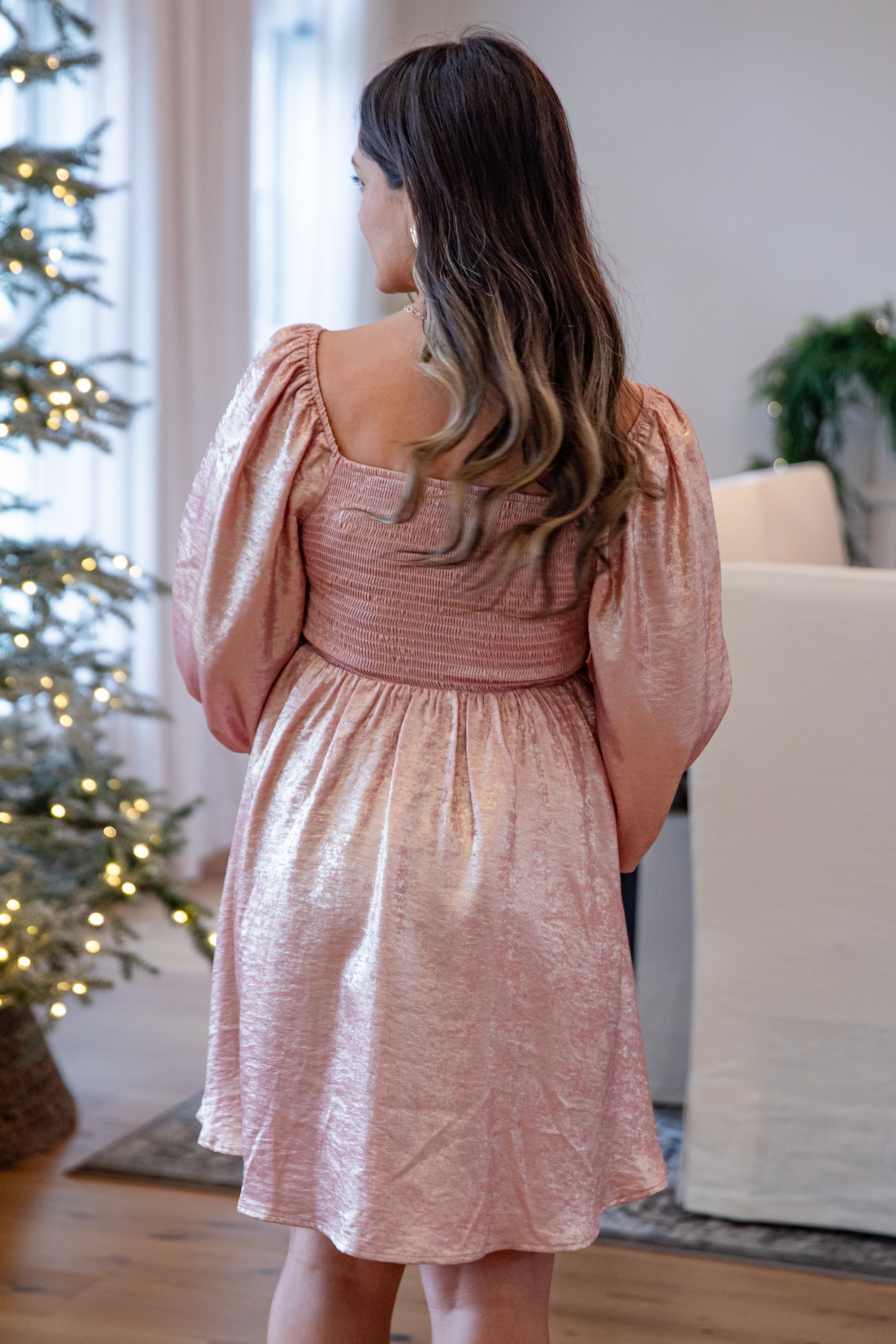 Glistening Blush Metallic Mini Dress