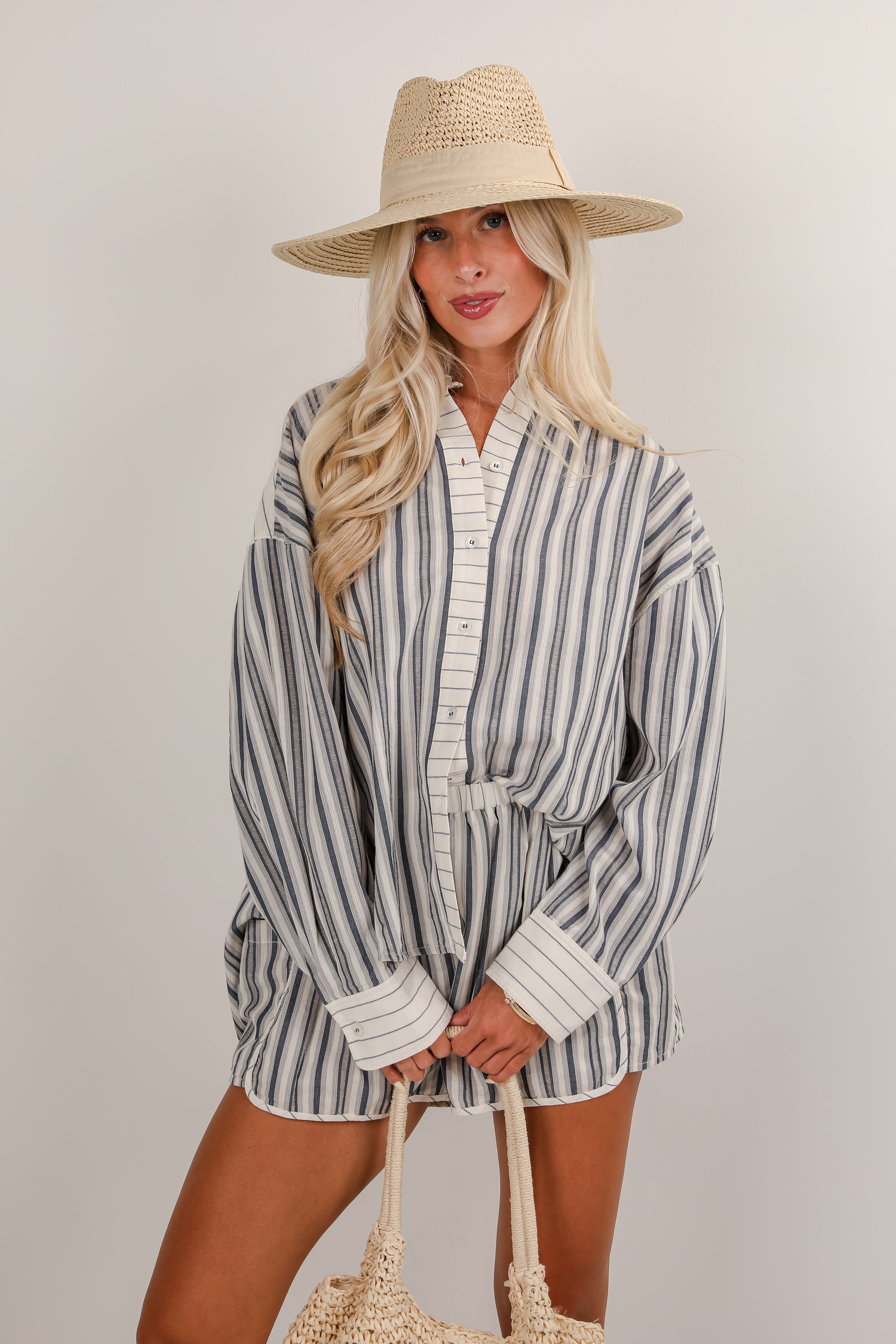 Just Breezin' By Blue Striped Shorts