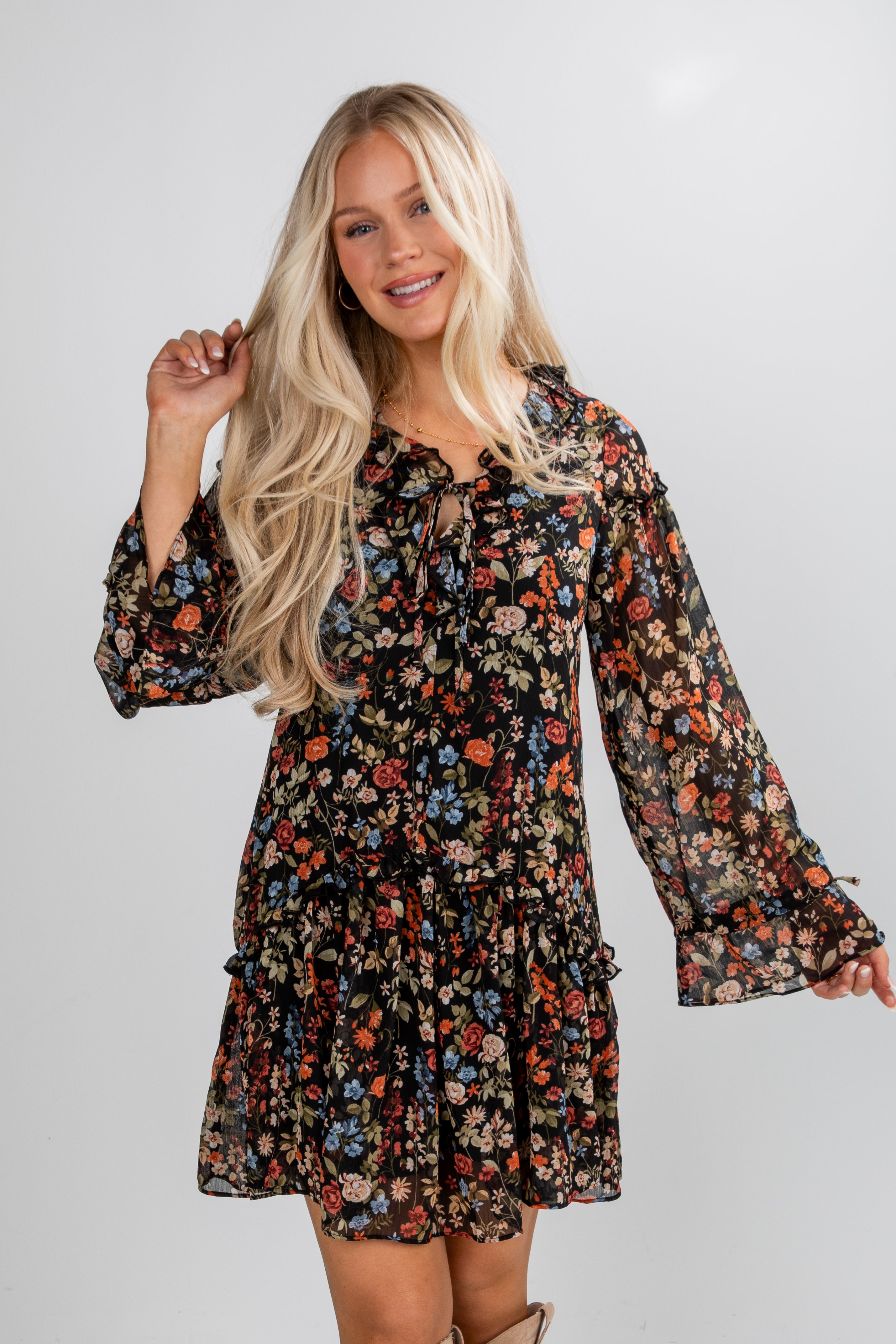 Cheers To You Black Floral Mini Dress
