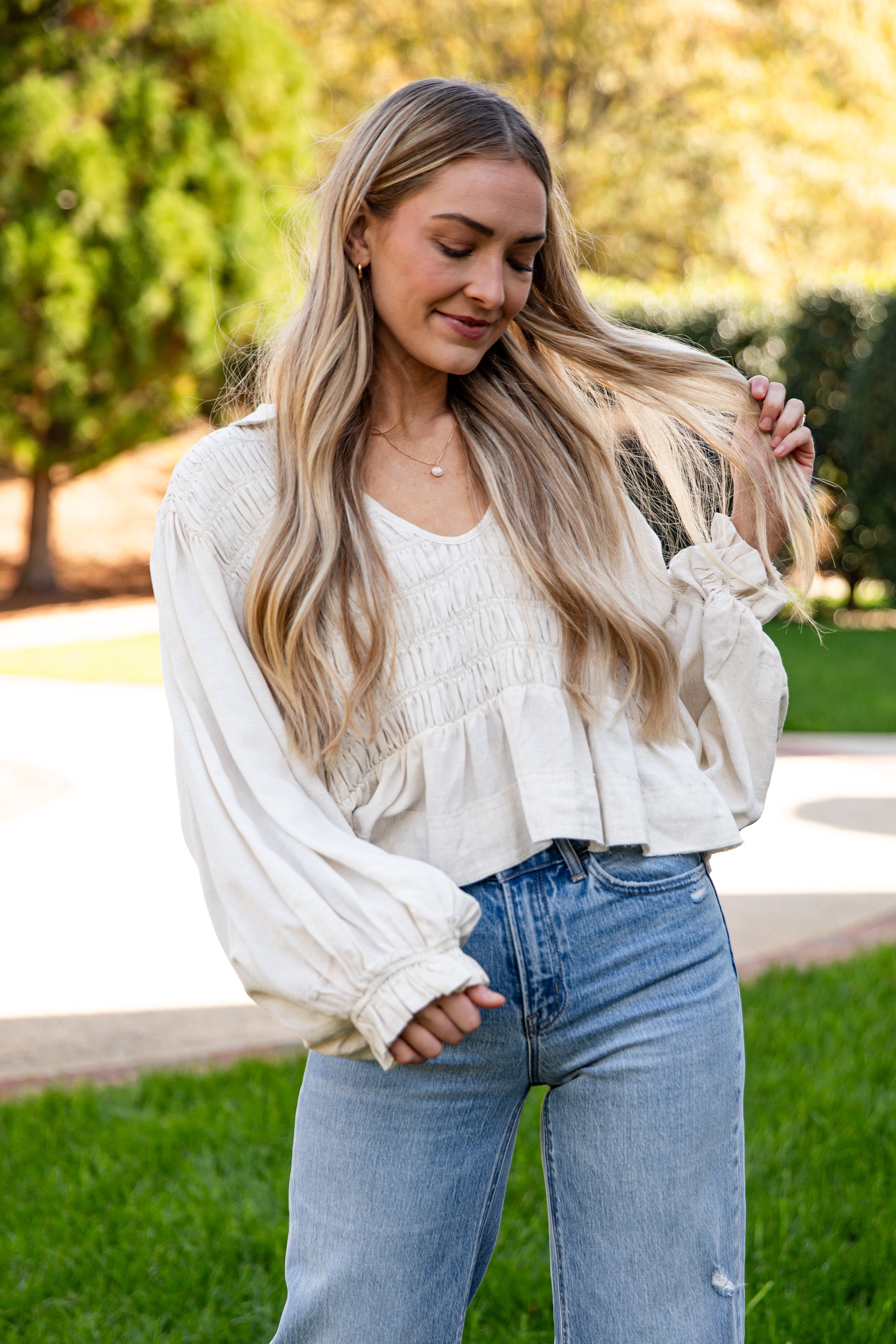 All In Time Oatmeal Smocked Blouse