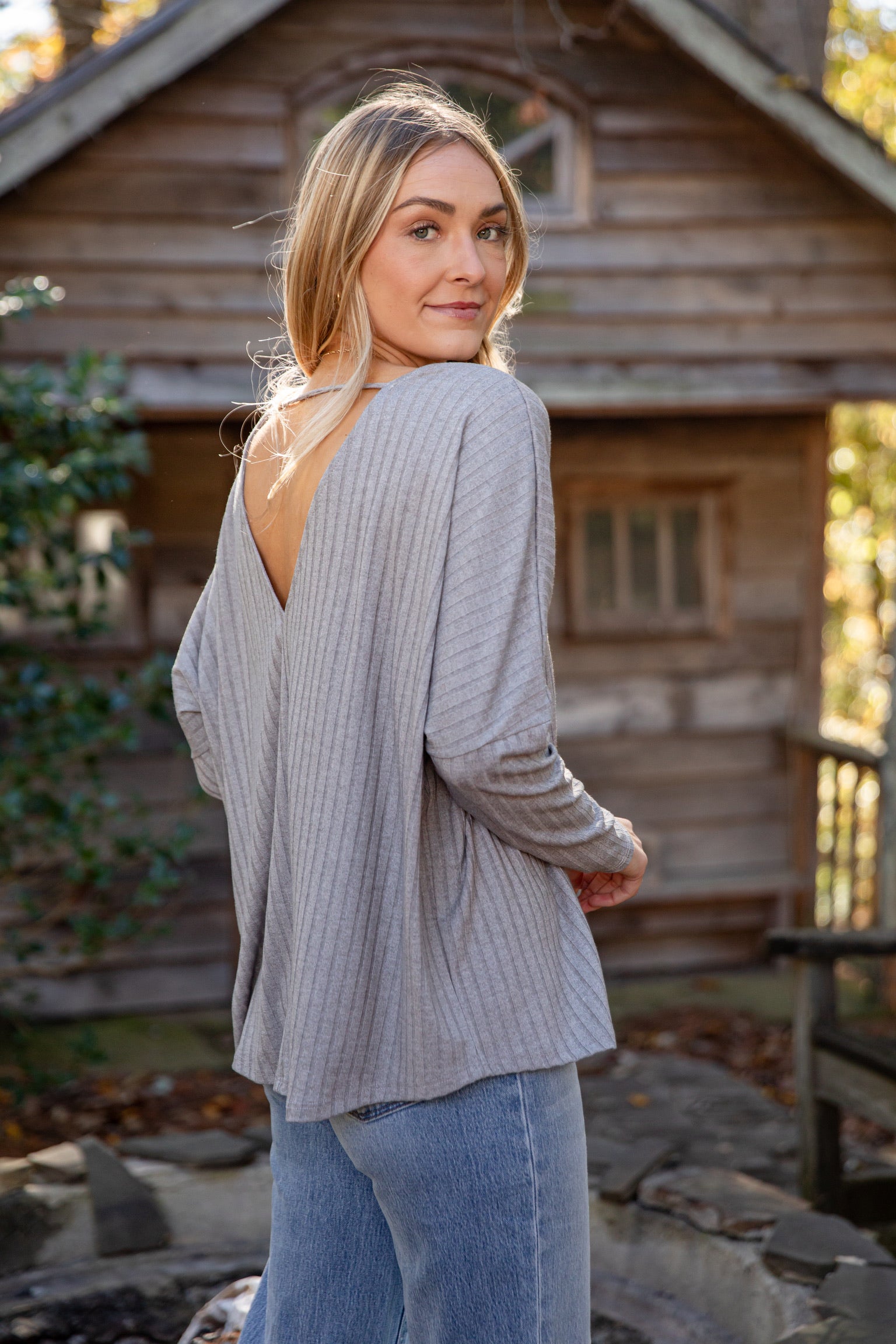 Believe In You Ribbed Knit Open Back Top - DU DEAL