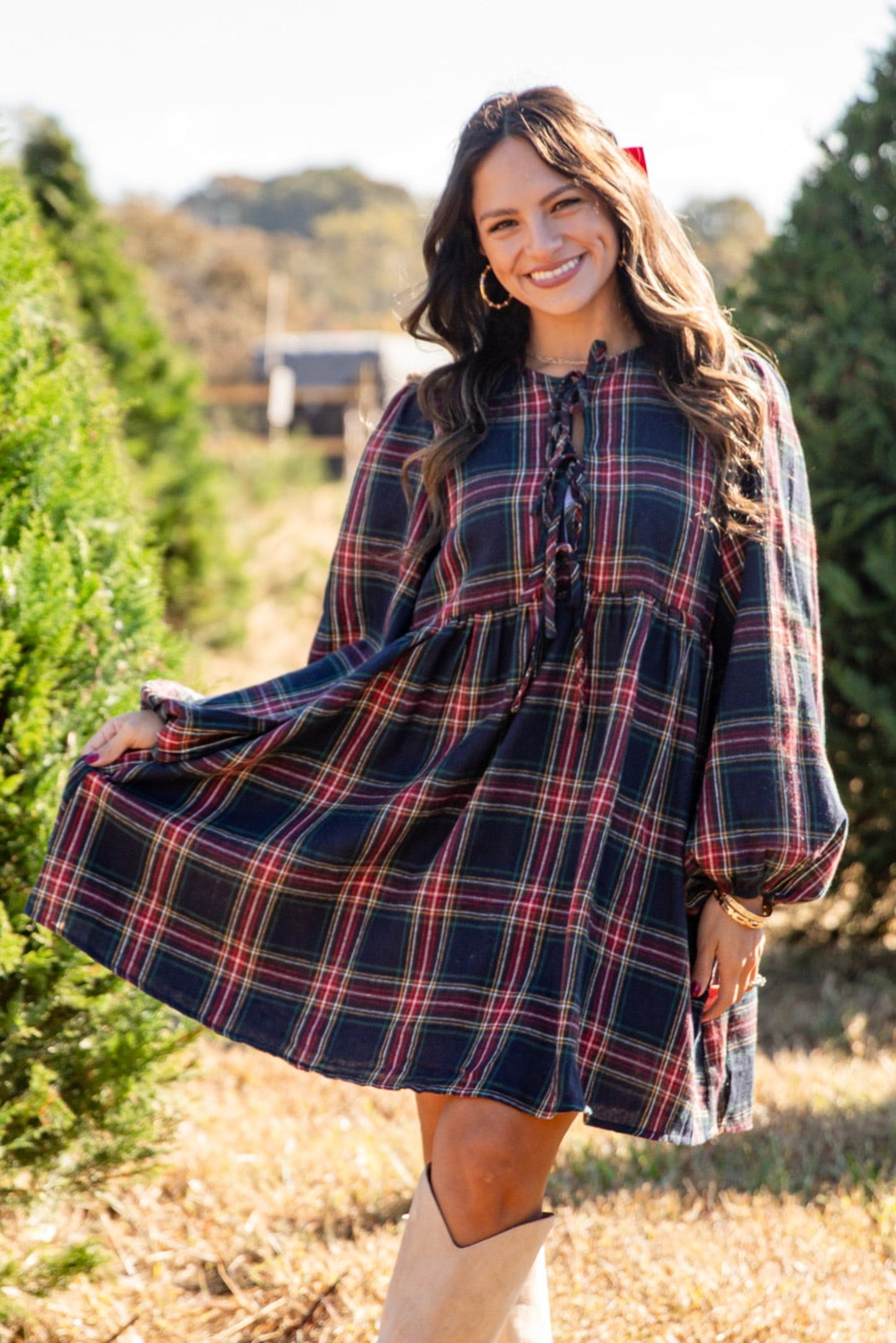 Very Merry Moments Plaid Babydoll Mini Dress