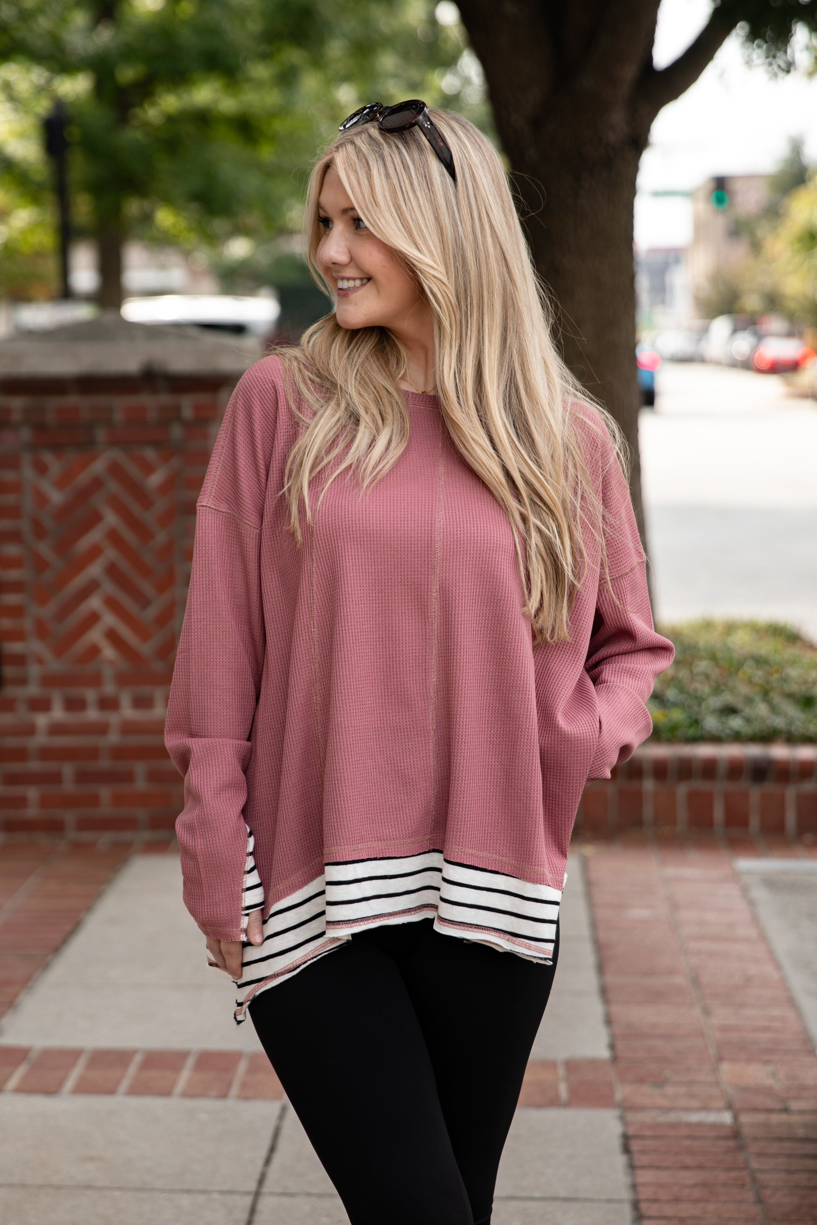 Beautifully Stated Mauve Waffle Knit Top