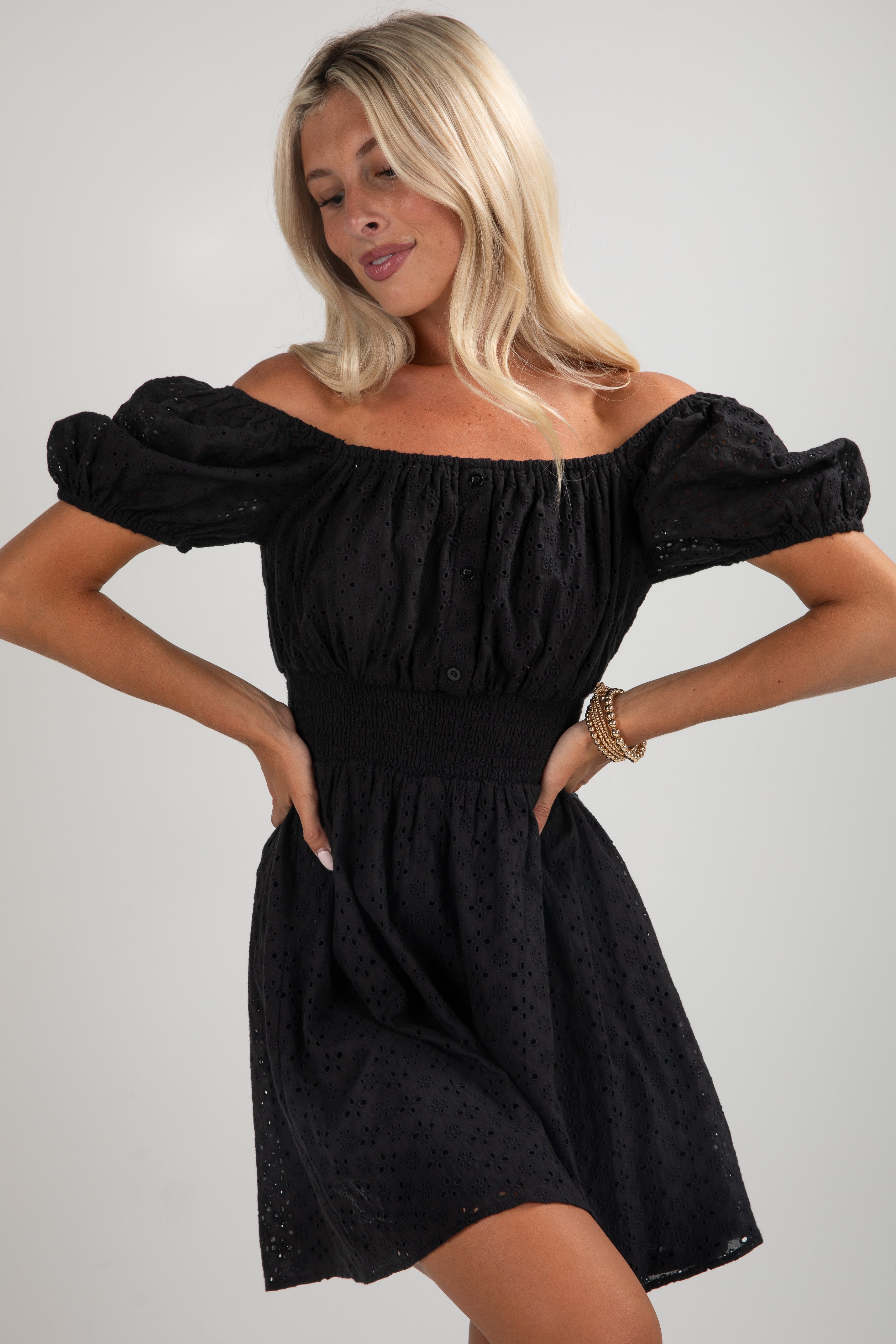 Sweet Like Honey Black Eyelet Mini Dress