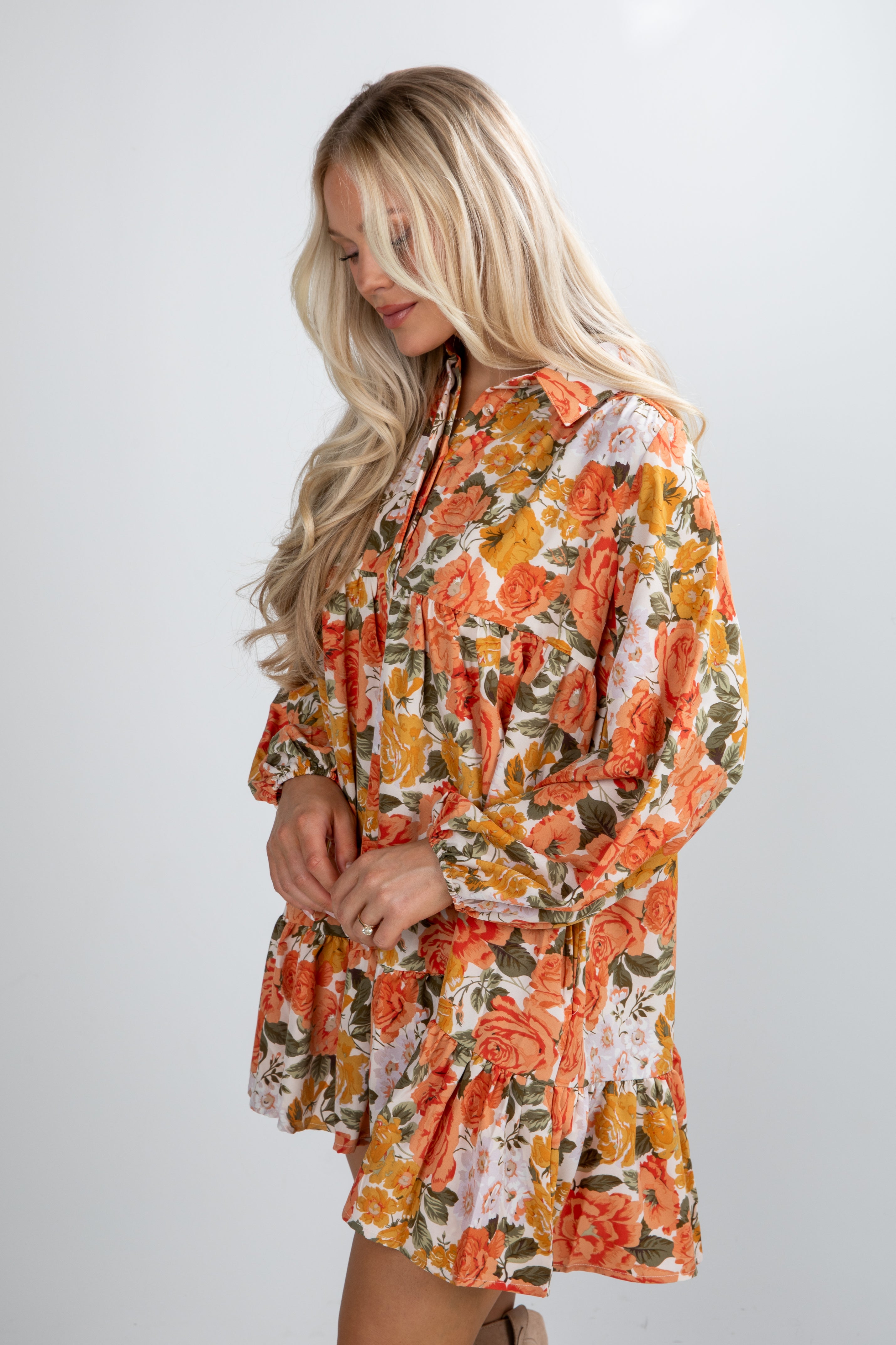 Out Of The Garden Orange Floral Mini Dress