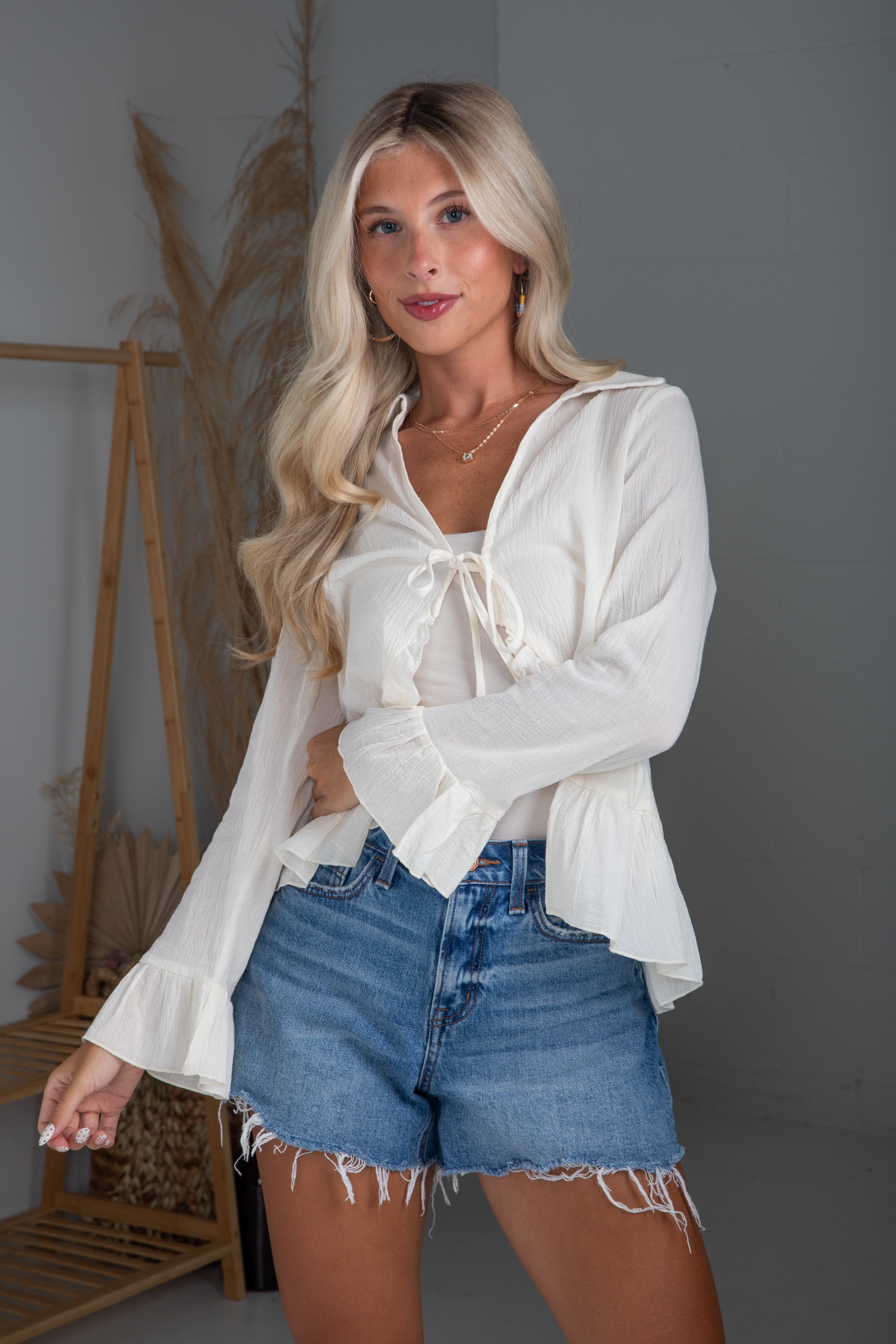 Do It Over Again Cream Tie Front Blouse