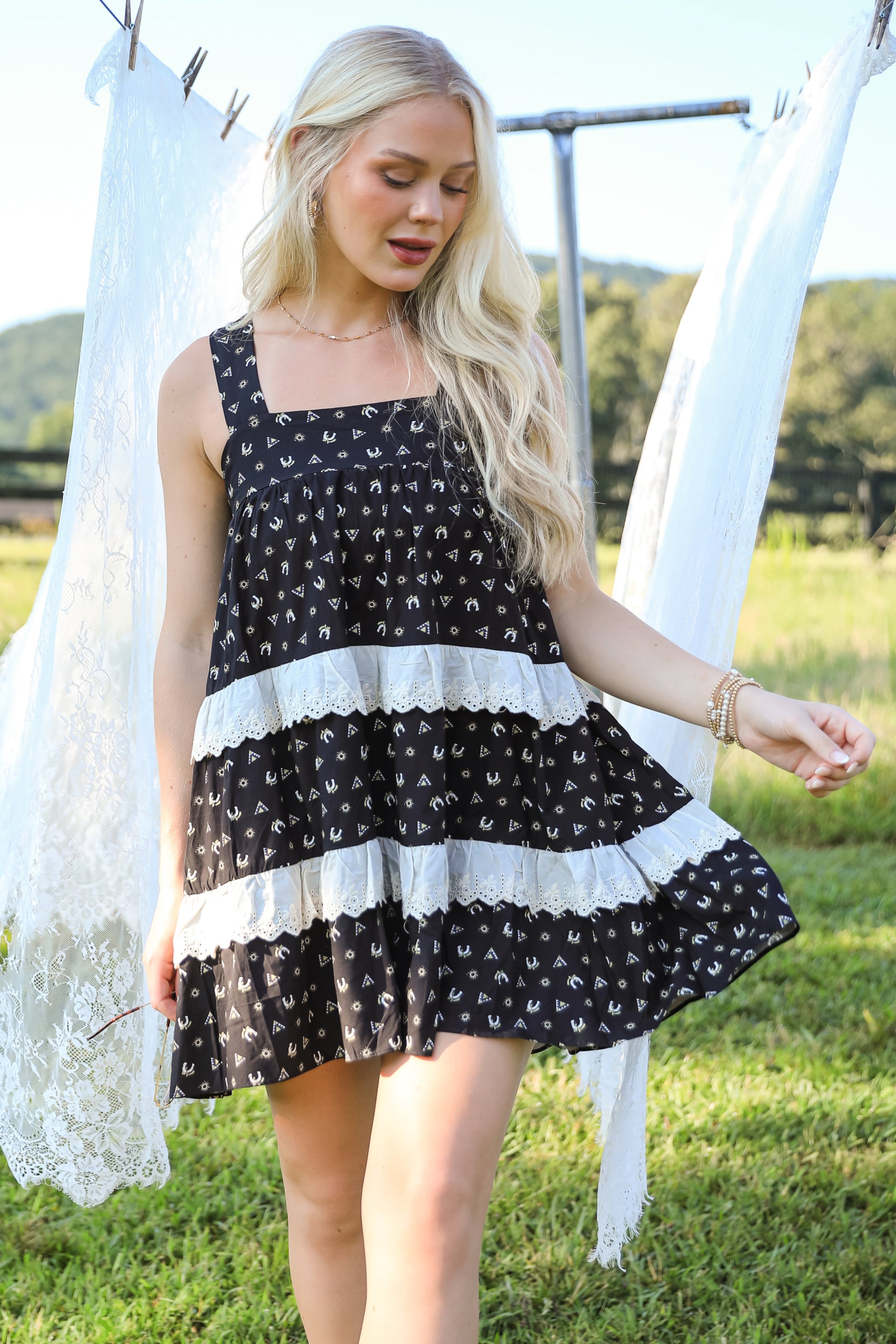 When The Time Comes Black Tiered Mini Dress