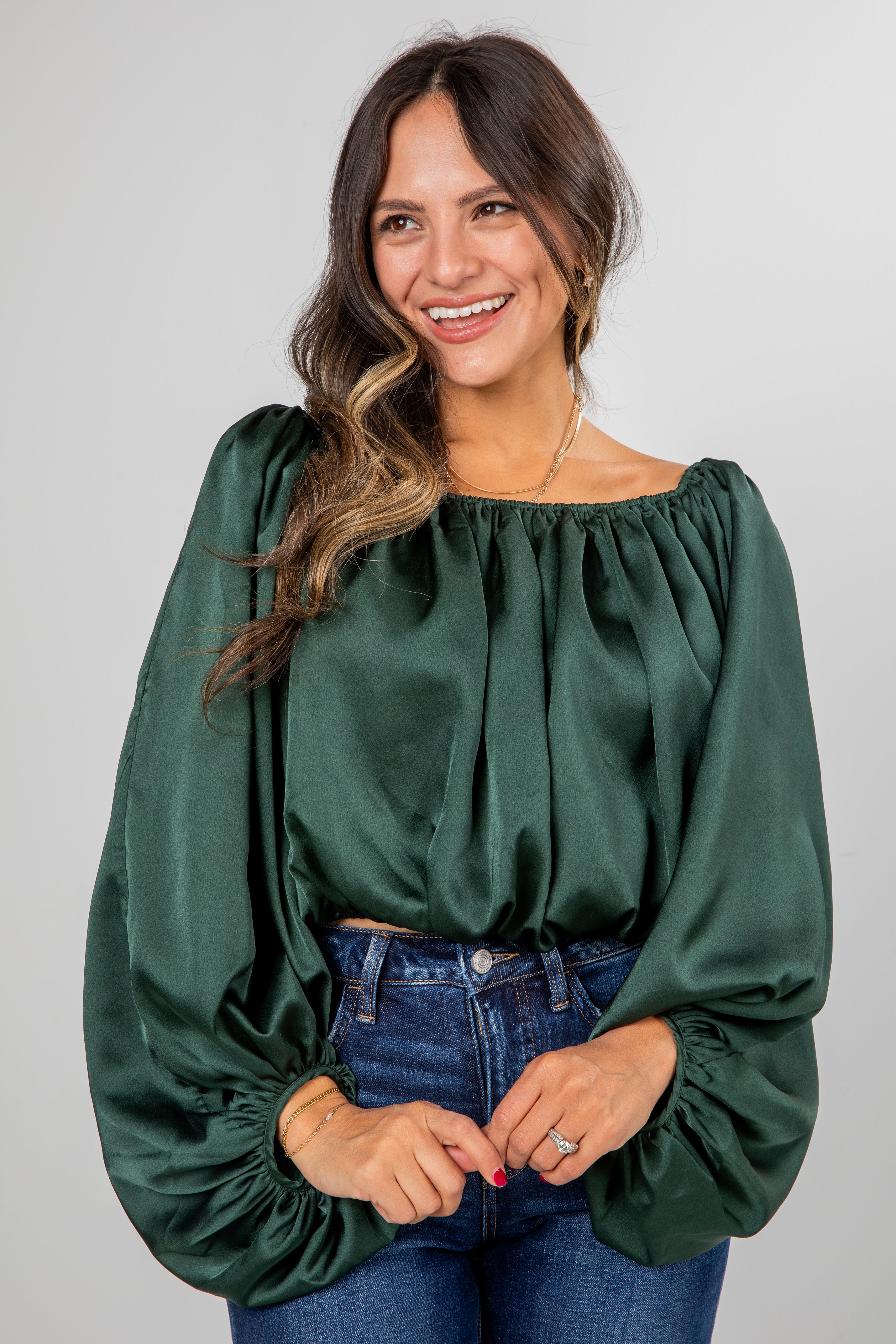 Lavish Looks Satin Off-The-Shoulder Blouse