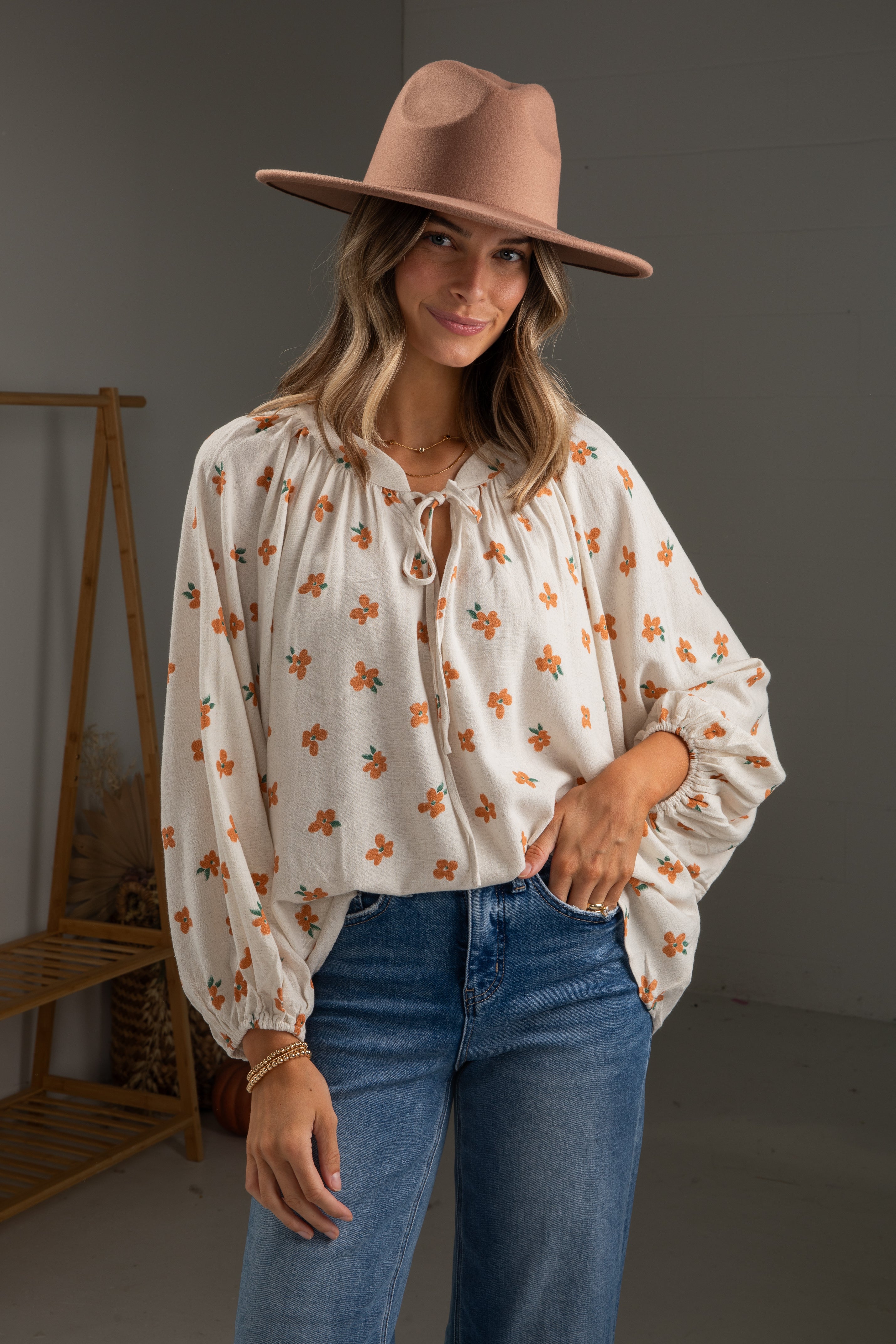 Living The Dream Natural Floral Blouse