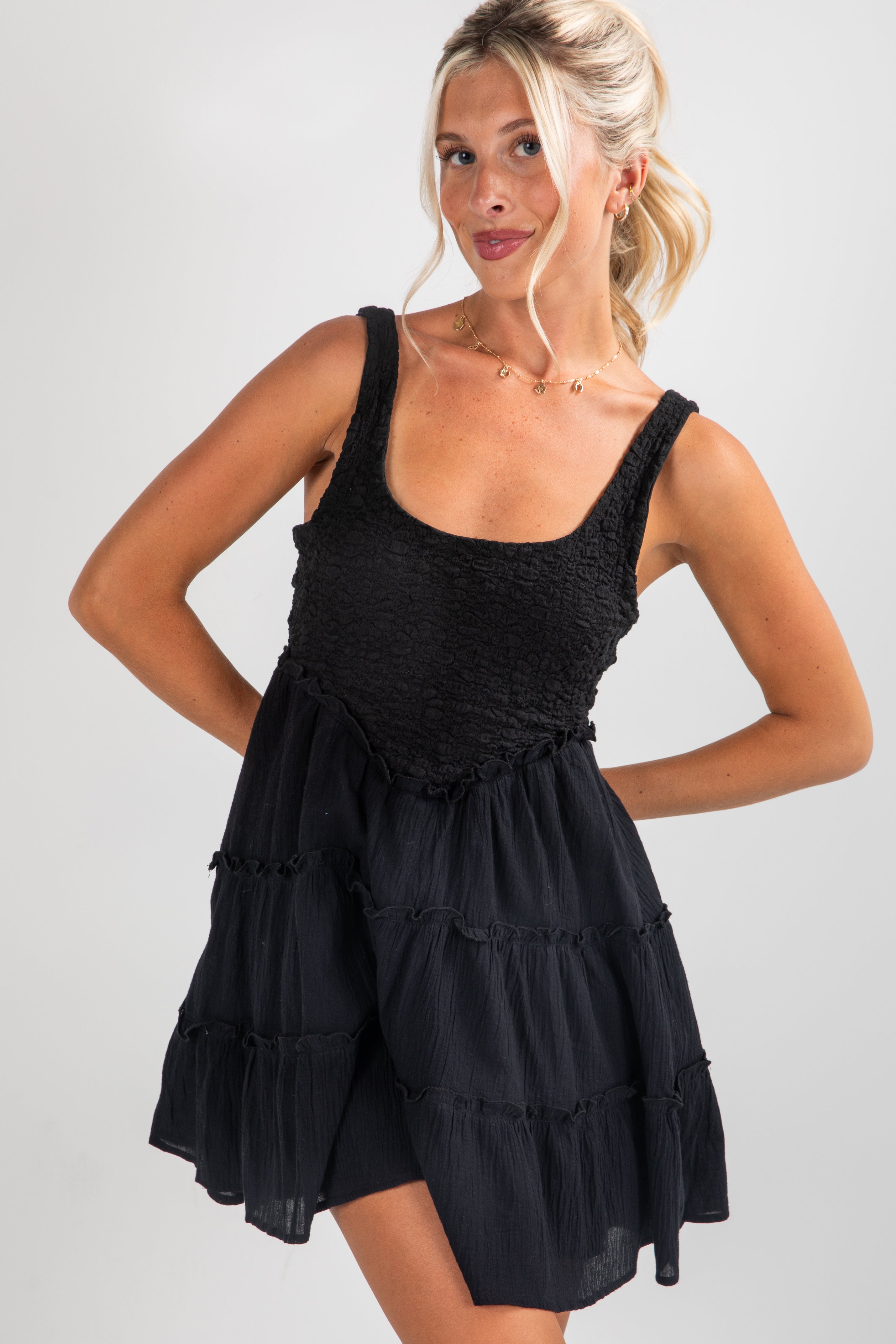 Remarkable Arrival Black Tiered Mini Dress