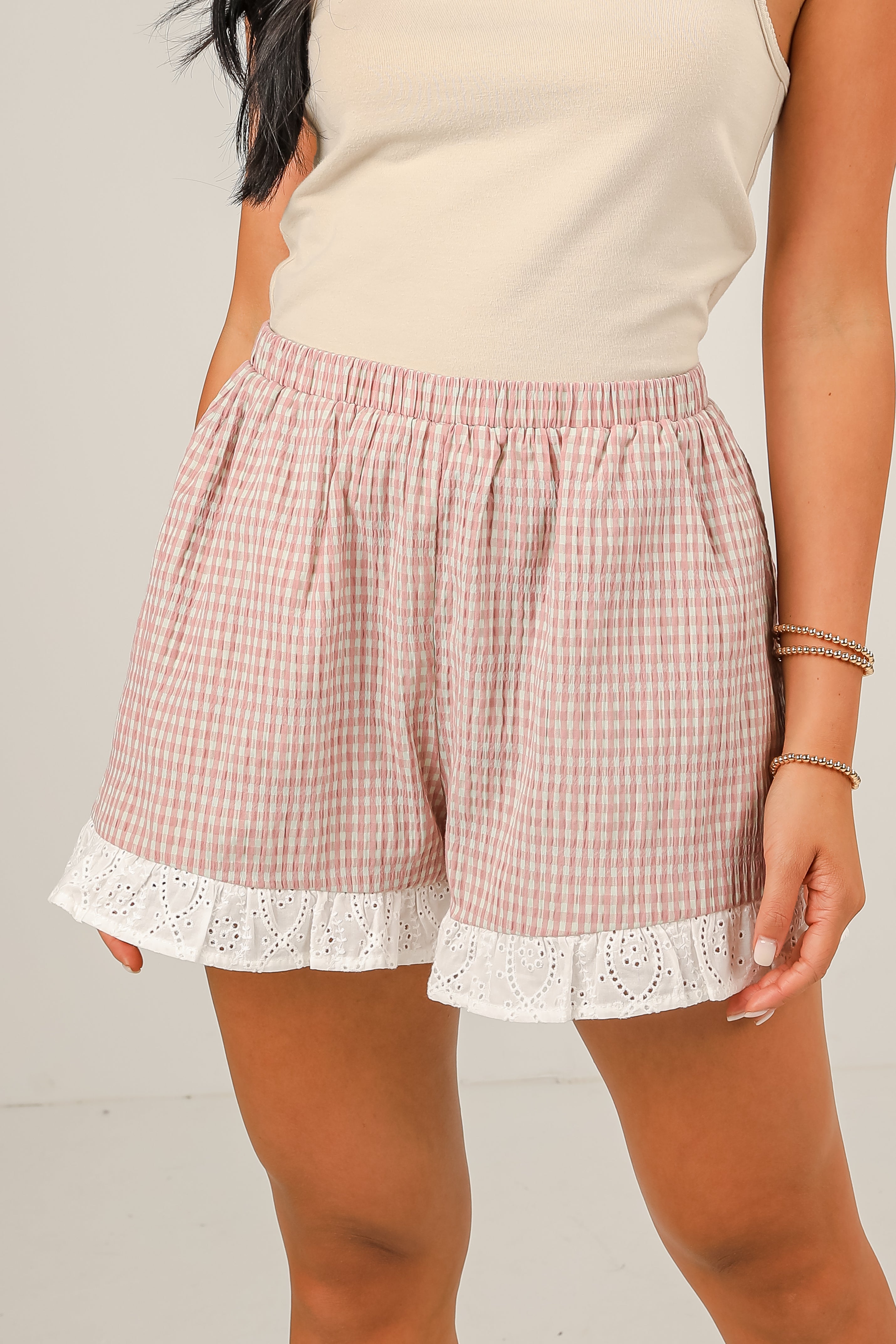 Show You The Way Mauve Gingham Shorts - DU DEAL