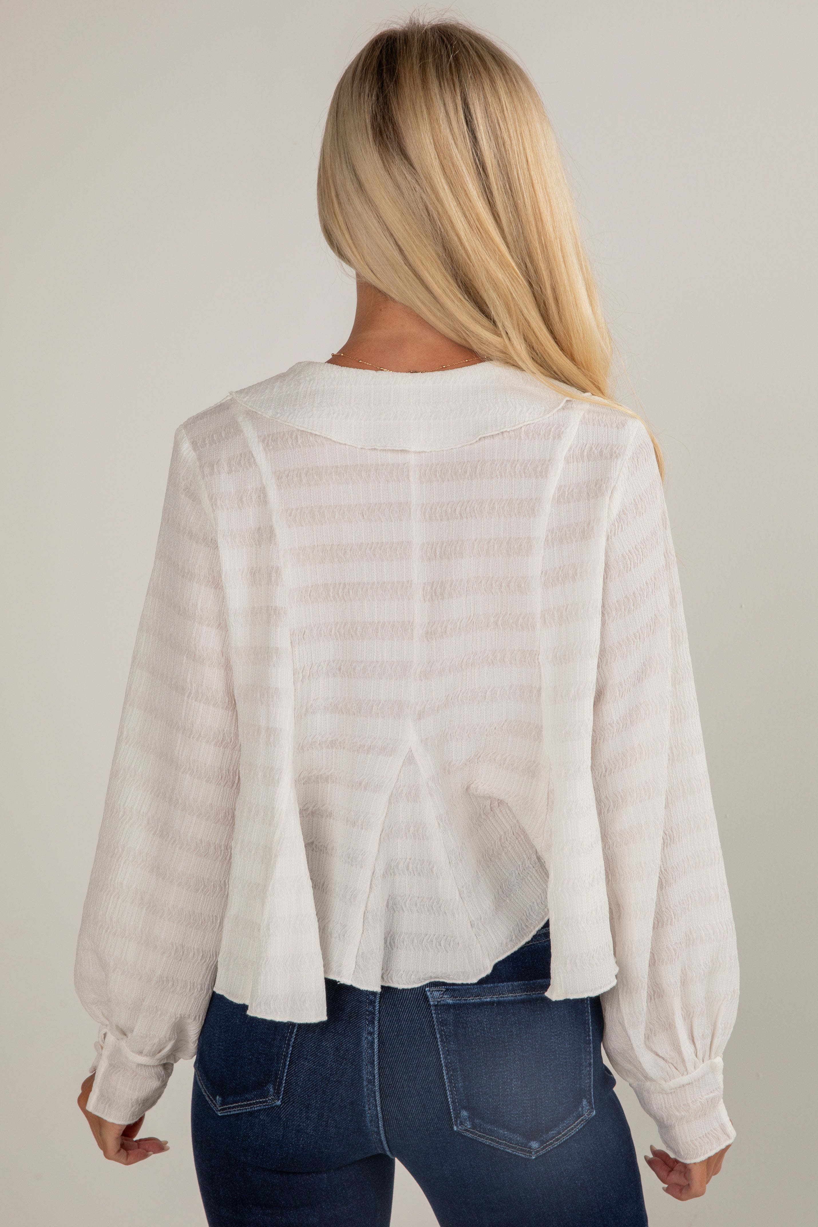 Moment In Time White Textured Blouse