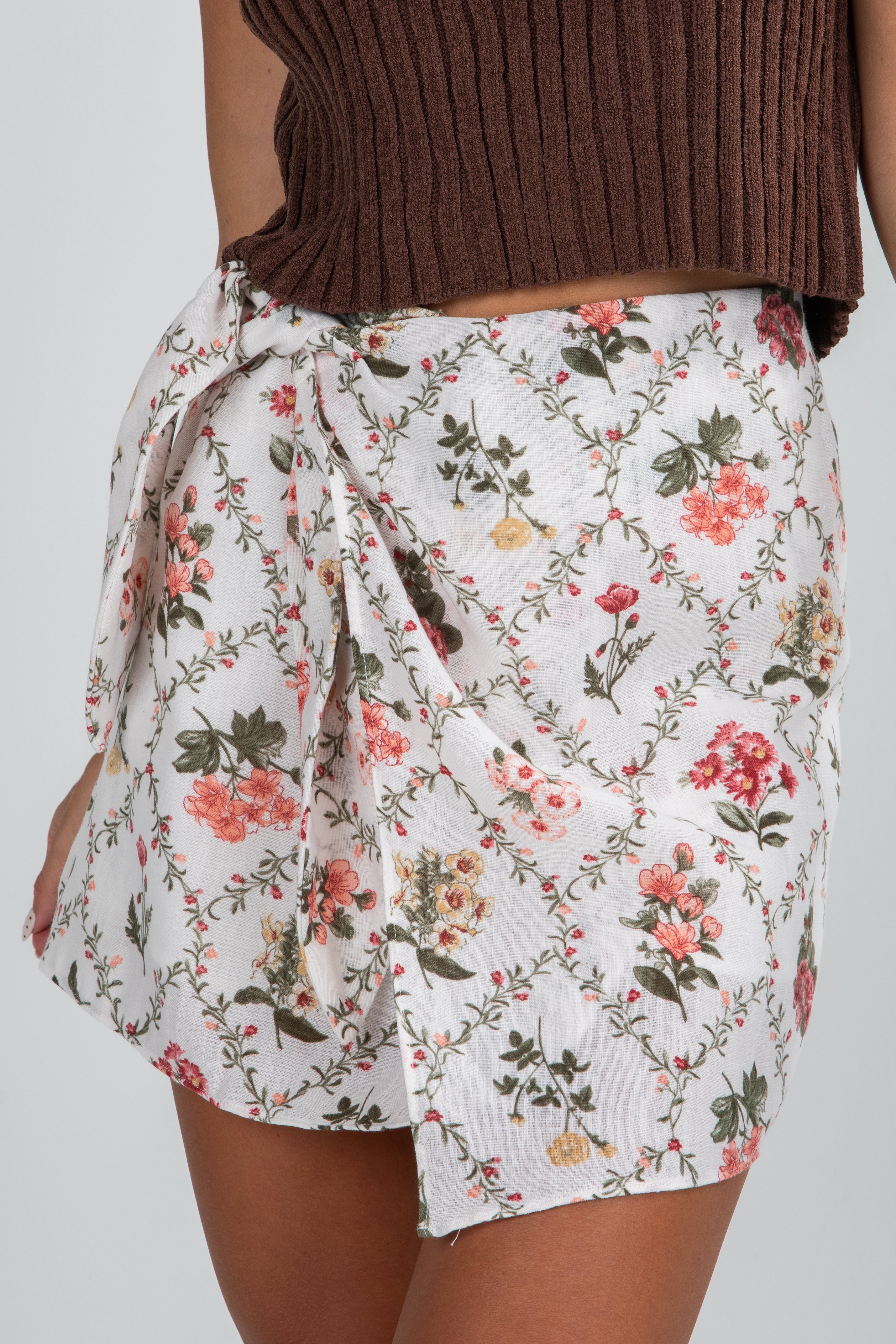 Never Too Late Natural Floral Skort